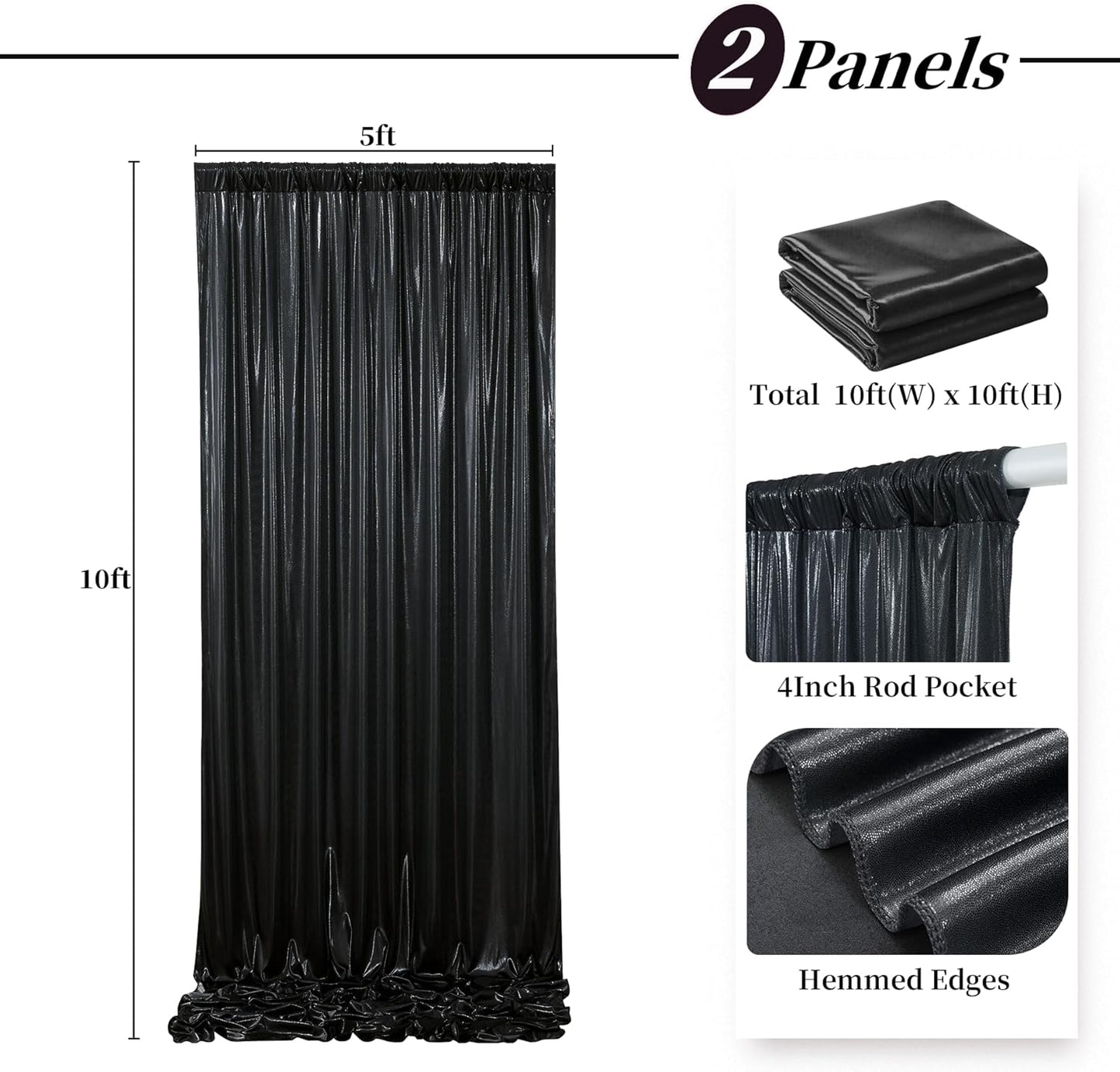 10ftx10ft Black Sequin Backdrop Curtain for Parties, Wrinkle Free Thick Glitter Sparkle Photo Backdrop Drapes 2 Panels 5x10FT Shimmer Back Drop Cloth for Wedding Birthday Halloween Background