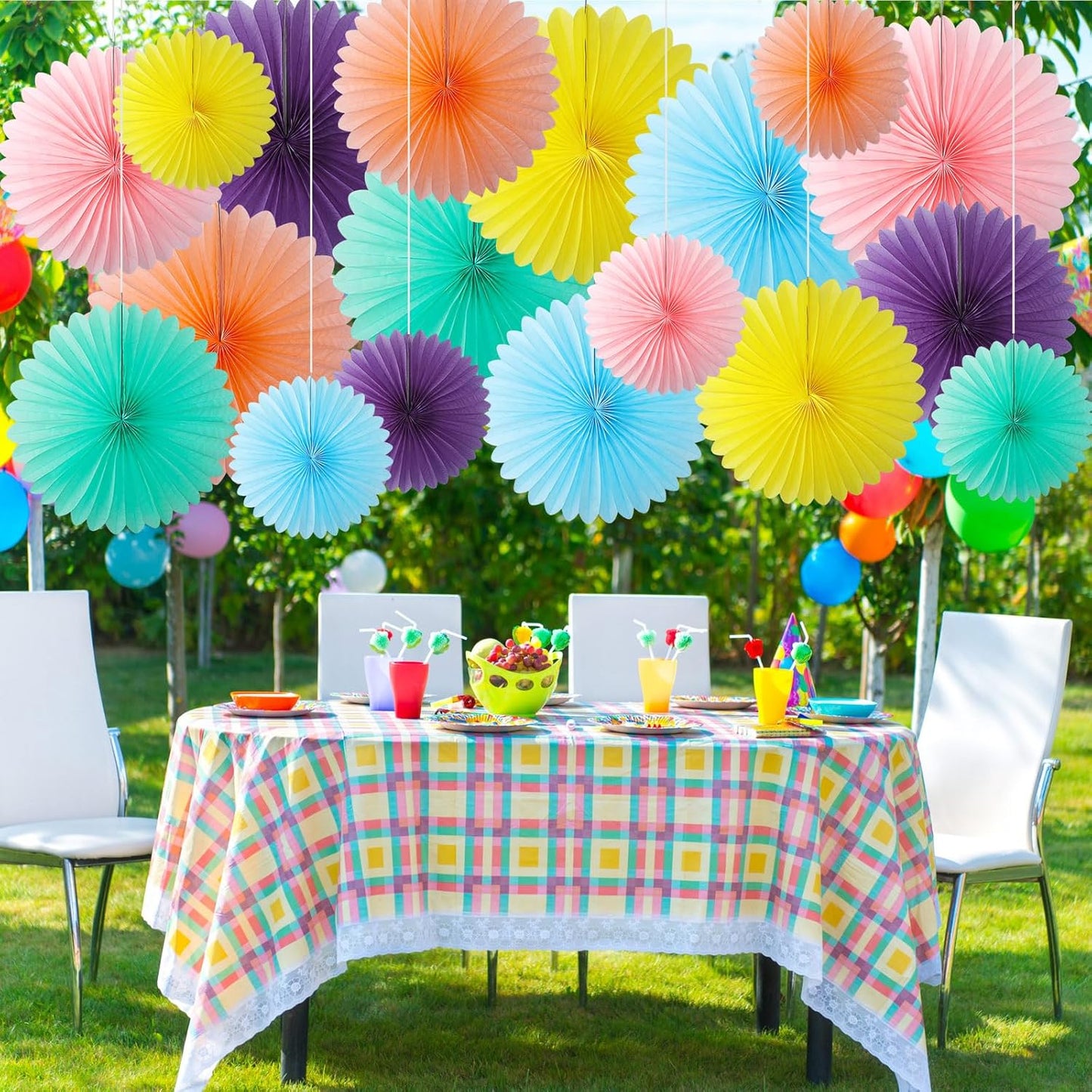 MotiMind 24 Pcs Pastel Paper Fans Pink Peach Party Decorations Classroom Decor Wall Background Ceiling Hanging Decoration for Birthday Wedding Baby Bridal Shower Engagement Party Decor