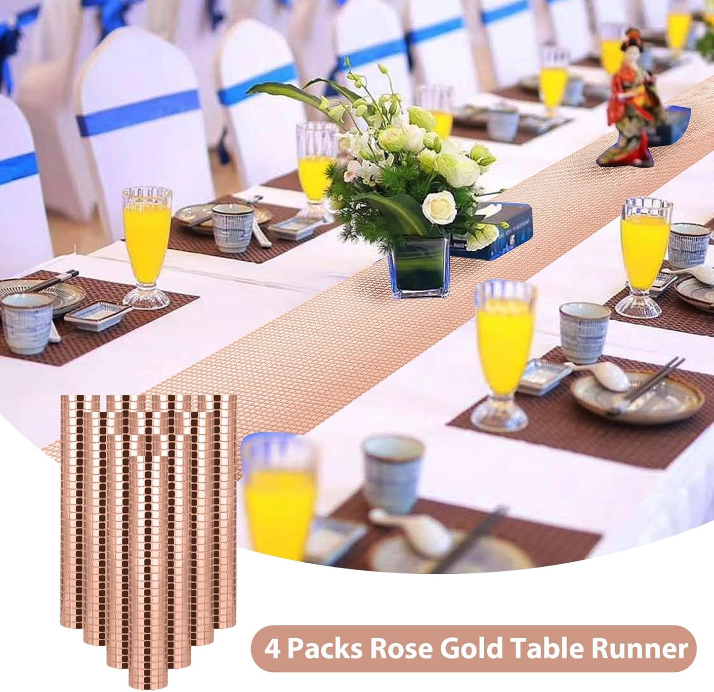 4 Packs Rose Gold Disco Table Runner, 12 x 108 Inches Glitter Silver Party Table Runners Mirror Foil Table Decor for 70s 80s Disco Bachelorette Dance Birthday Party