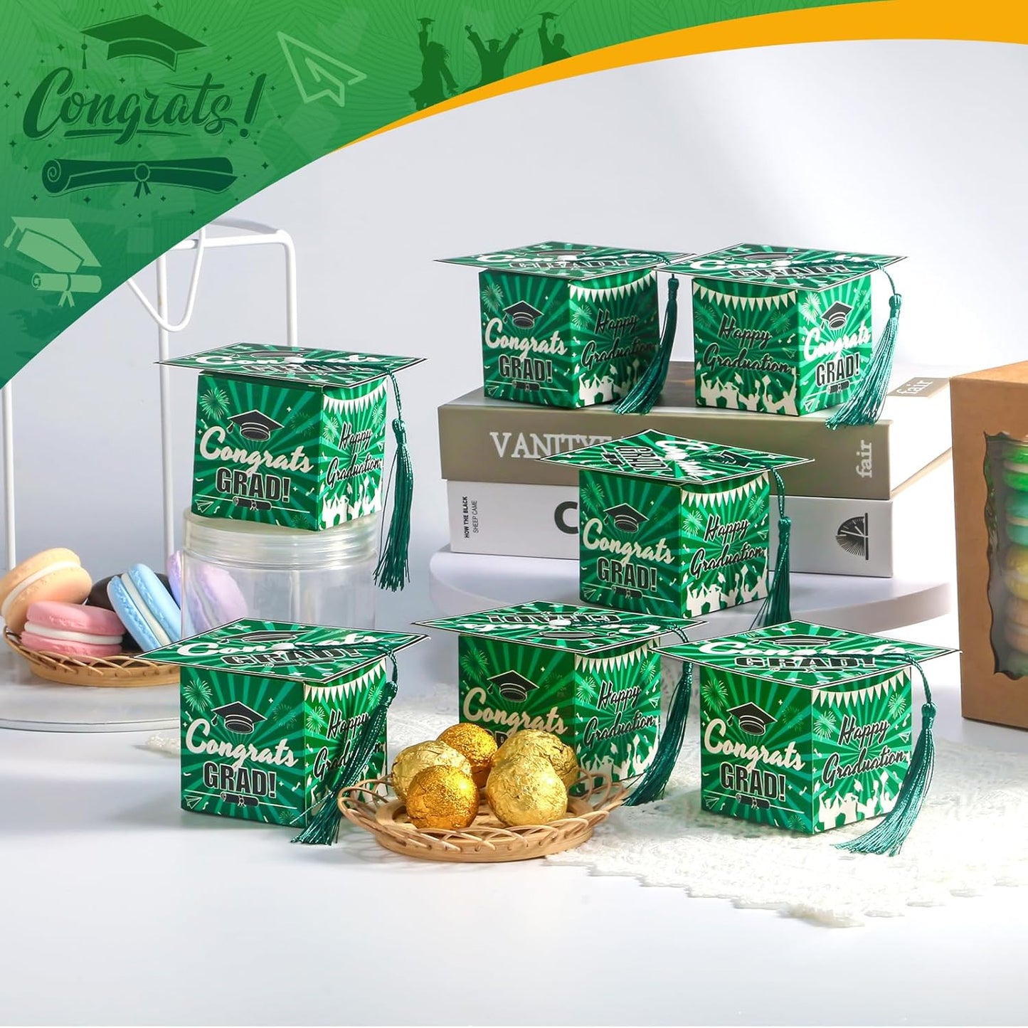 COTOPHER 36 Pack Mini Graduation Cap Gift Boxes, Class of 2025 Graduation Candy Boxes with Tassel, Small Treat Chocolate Box Centerpieces for Tables Party Decorations Graduate Favors Supplies