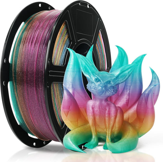 FLASHFORGE Translucent Glitter PLA Crystal Rainbow Candy Filament, Shiny Sparkling Gradient 3D Printer Filament, Fast Color Change Between Yellow Pink Blue Green, Adjustable Transparency