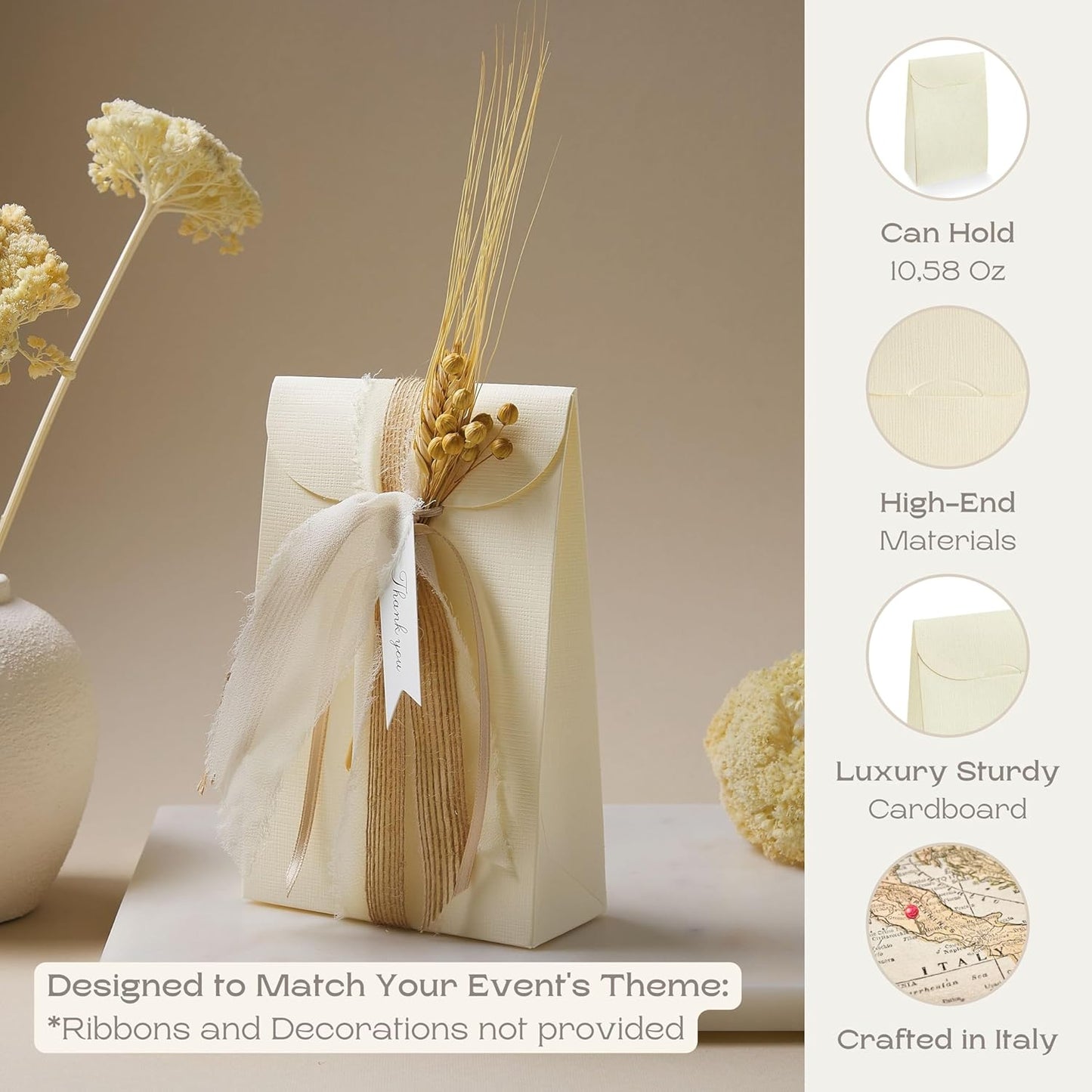 Boxes Craftory Pack of 20 Party Favor Boxes (4.52 x 2.16 x 7 inch) - Ideal for Wedding, Christmas Gift, and Bridal Shower - Light Ivory White Silk