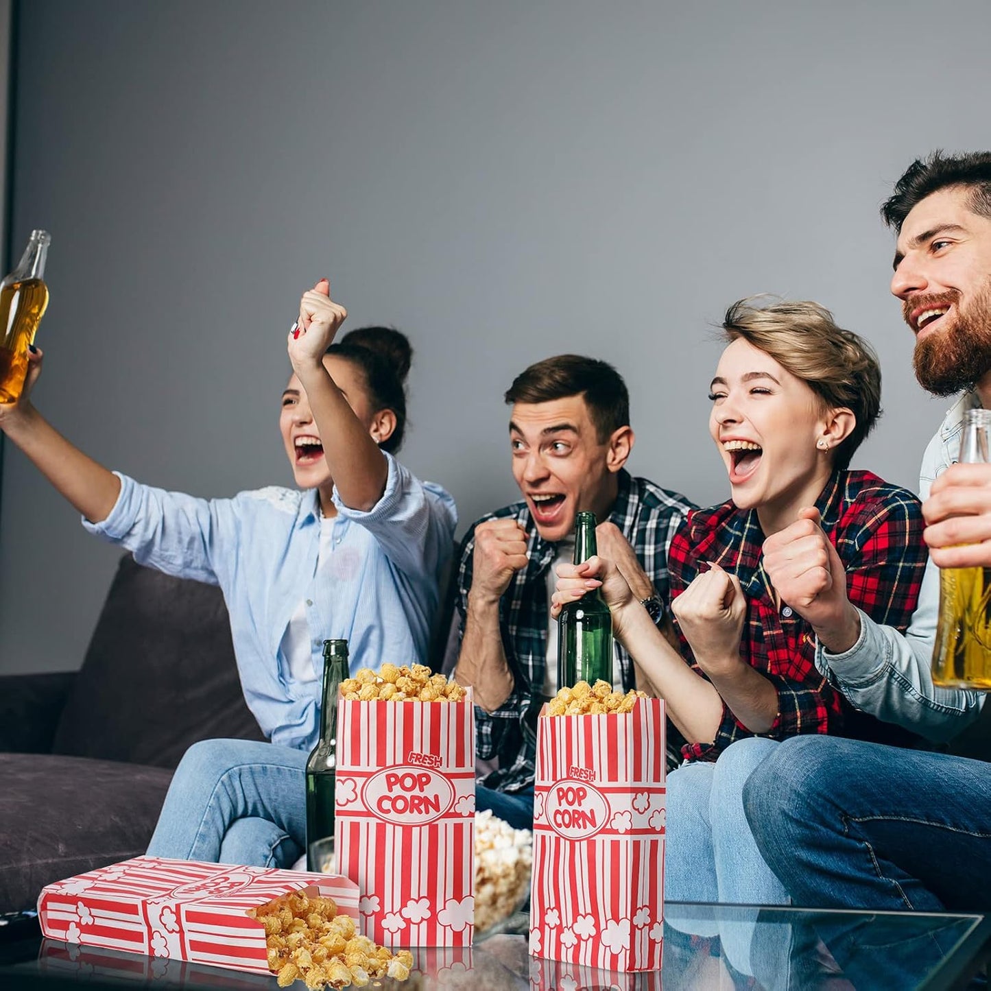 300 Pcs Popcorn Bags Paper Grease Resistant Popcorn Bags Disposable Red and White Striped Popcorn Container for Family Movie Night Movie Party Carnival Theater Popcorn Machine (2 oz)