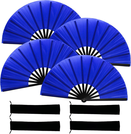 13inch Large Rave Fan Popping Clacking Fans for Line Dancing,Hand Fans for Women Foldable,Boots on The Ground Fan,Portable for Outdoor,Wedding,Party,Decoration (4pcs Blue)