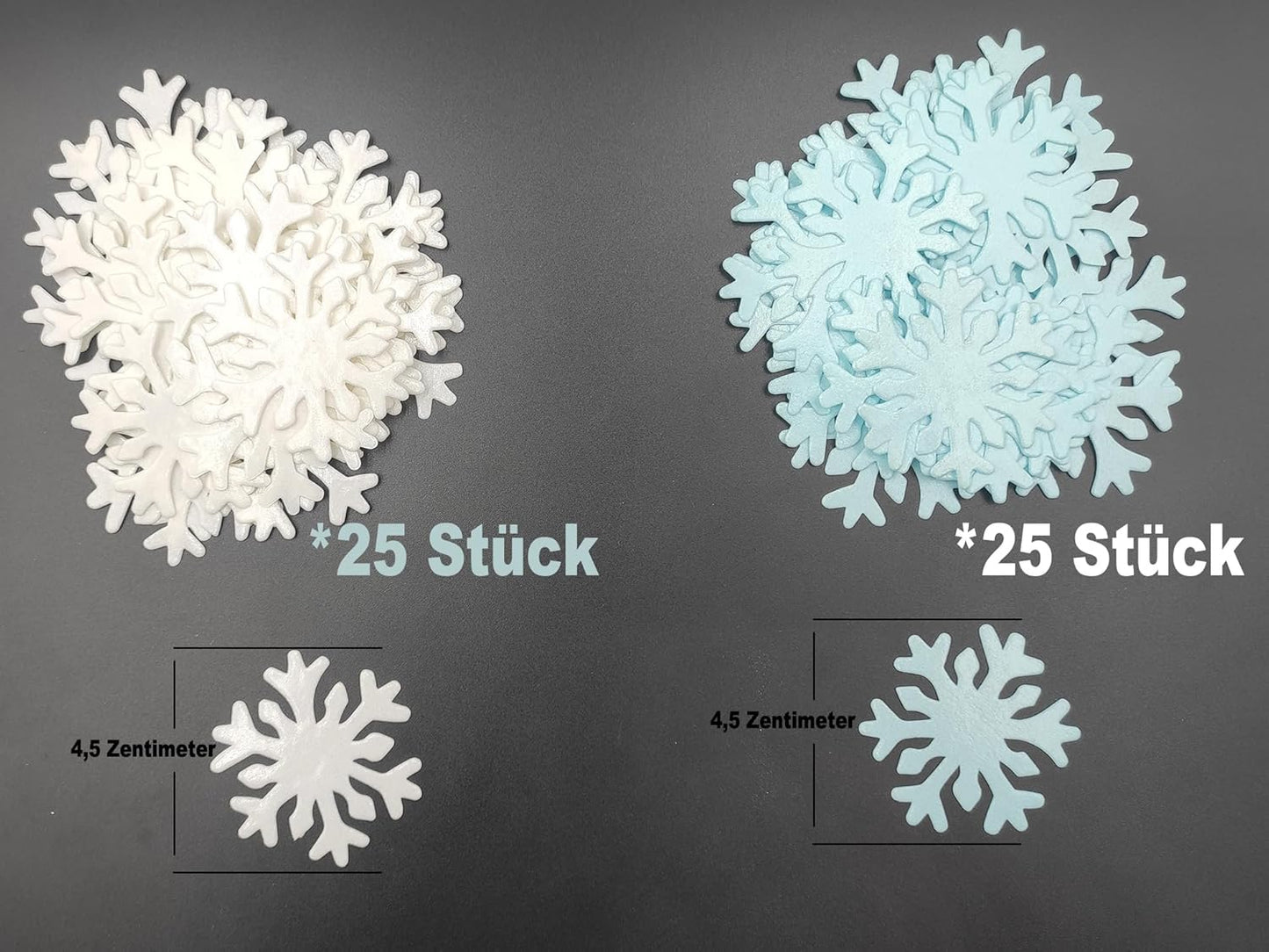 50pcs Edible Snowflakes for Cake Decorating Cupcake Toppers for Christmas Winter frozen Theme Birthday Party Decorations (White & Blue)