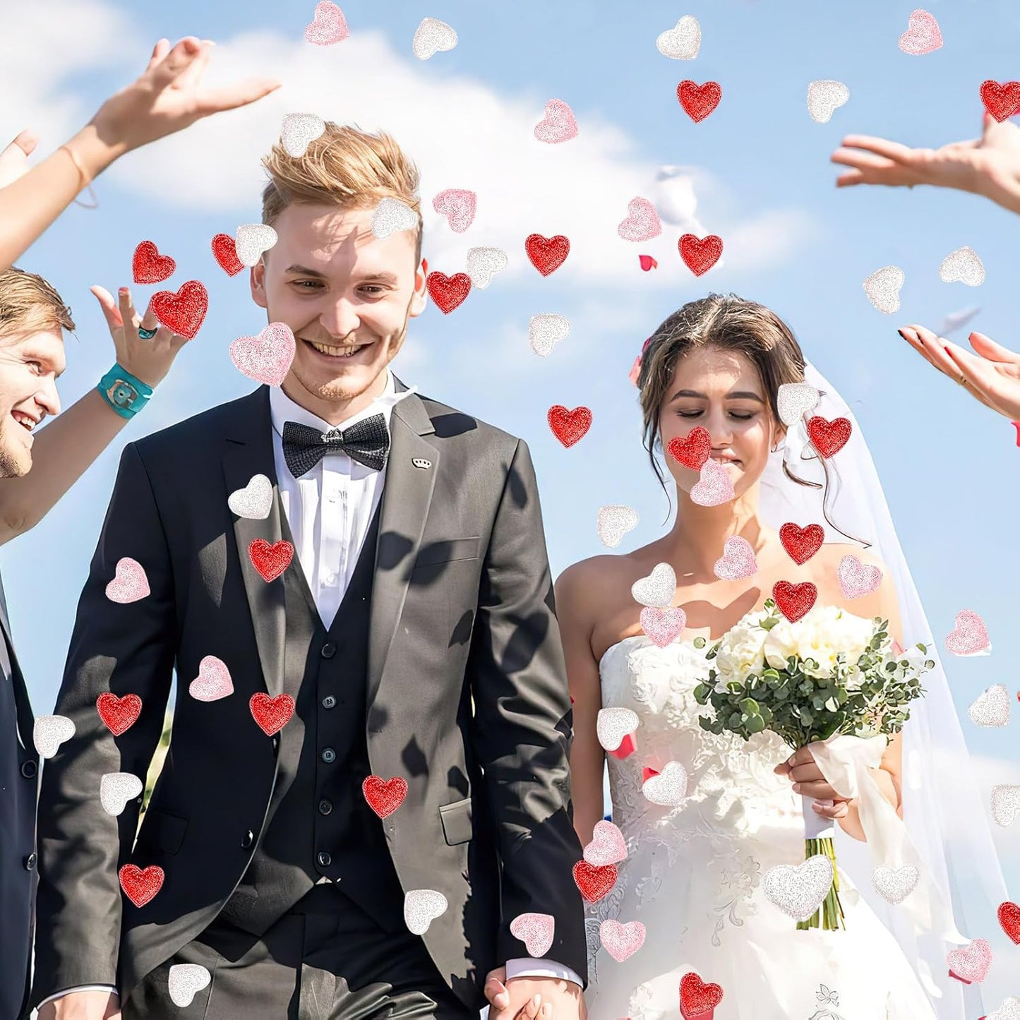 MARFOREVER Valentine's Day Felt Confetti, Glitter Heart Decorations, Foam Hearts, Romantic Shape Balls Sprinkles for Wedding, Valentines, Galentine's Day Supplies