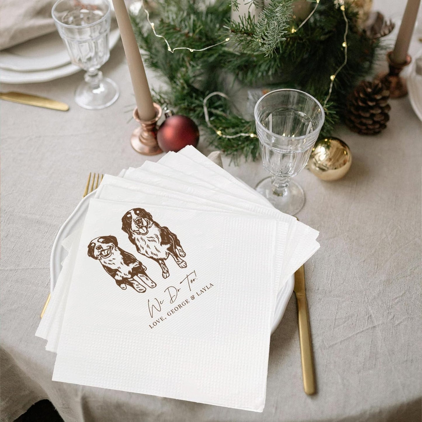 Luxury Personalized Pet Wedding Cocktail Napkins, Personalized Photo Napkins for Dog Wedding, Custom Dog Napkins, Engagement Party
