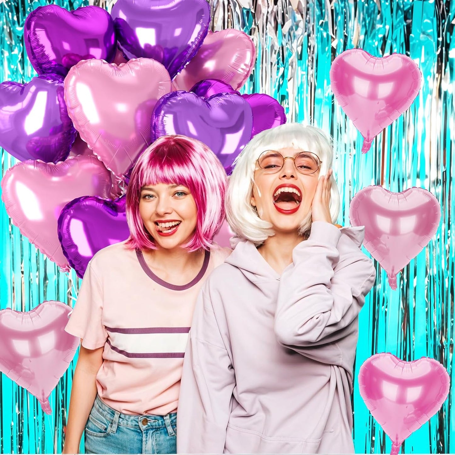 12 Pcs Heart Balloons, 18 inch Pink Purple Heart Shaped Balloon, Big Helium Foil Hot Pink Purple Balloons for Wedding Baby Shower Anniversary Backdrop Valentine Women Girl Party Decoration