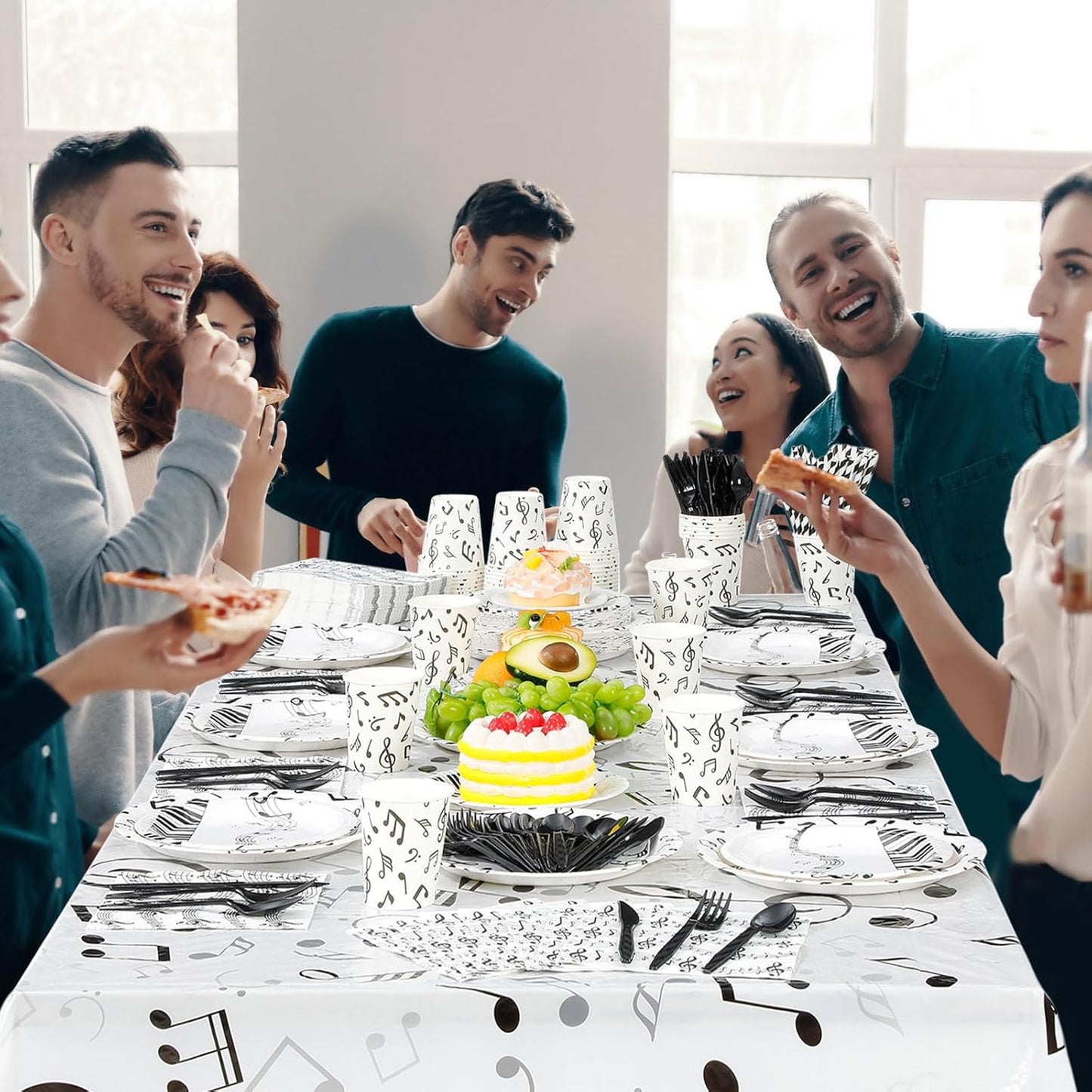 452 Pcs Music Themed Party Decorations for 50 Guests, Musical Notes Paper Plates Napkins Cups Tablecloth Cutlery Straws for Music Karaoke Birthday Wedding Baby Shower Party Supplies