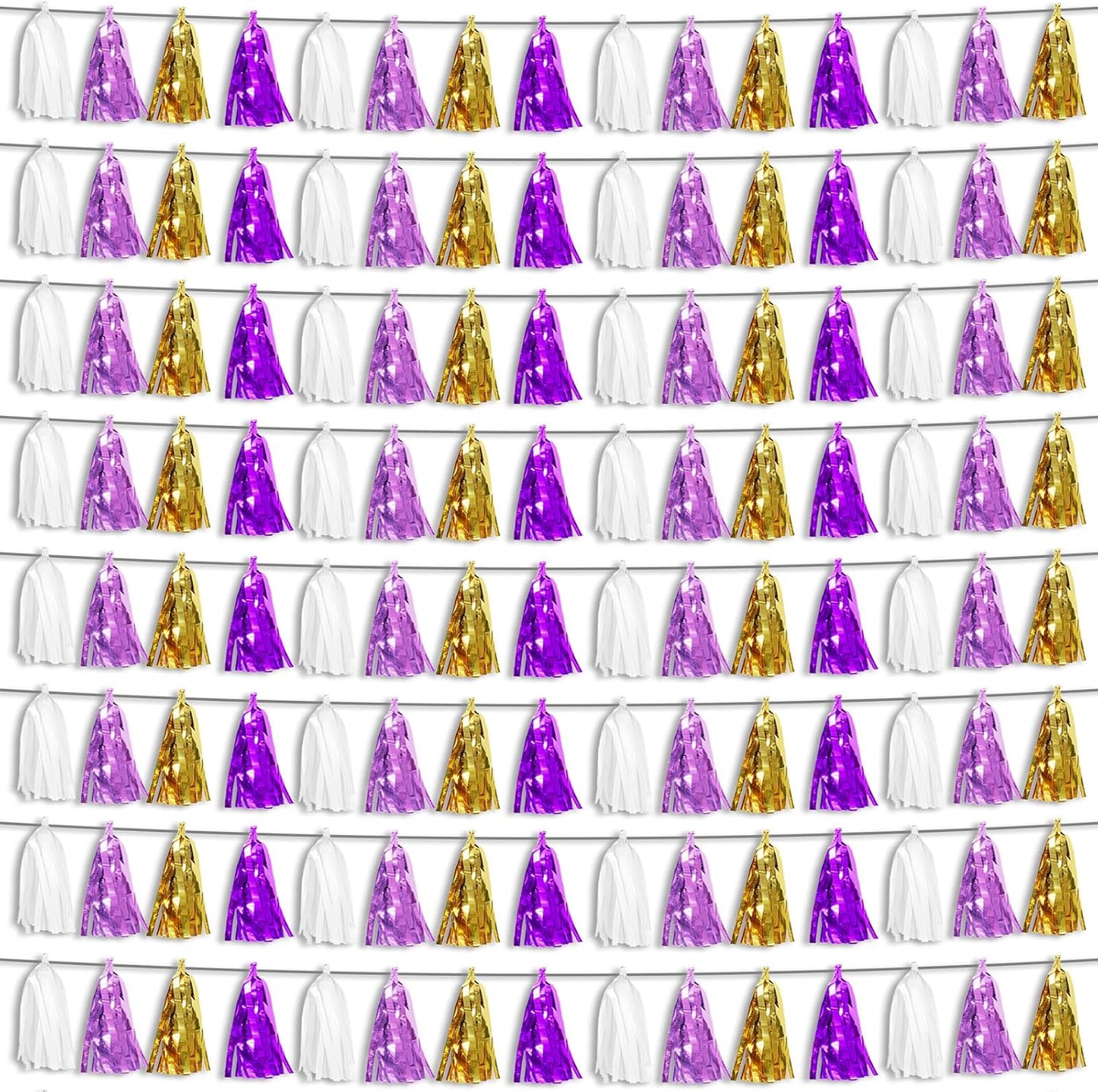 8P Purple-Gold Party Decoration Tassel Garland, Tassels Banner Streamers for Parade Floats, Bachelorette, Wedding, Birthday, Halloween, Christmas, Bridal/Baby Shower Party Decorations