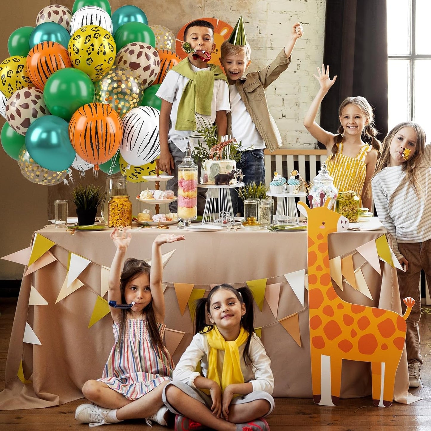 Jungle Safari Balloons, 50 Pcs Animal Print Balloons, 12 Inch Dark Metallic Green Gold Confetti Deer Paw Print Tiger Zebra Leopard Balloons for Birthday Baby Shower Jungle Safari Party Decorations