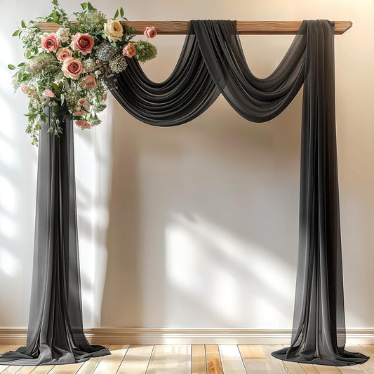 Black Wedding Arch Draping Fabric 2 Panels 30'' x 20FT Black Drapes Sheer Fabric Backdrop Arch Draping Fabrics for Wedding Ceremony Birthday Party Bridal Shower Decoration