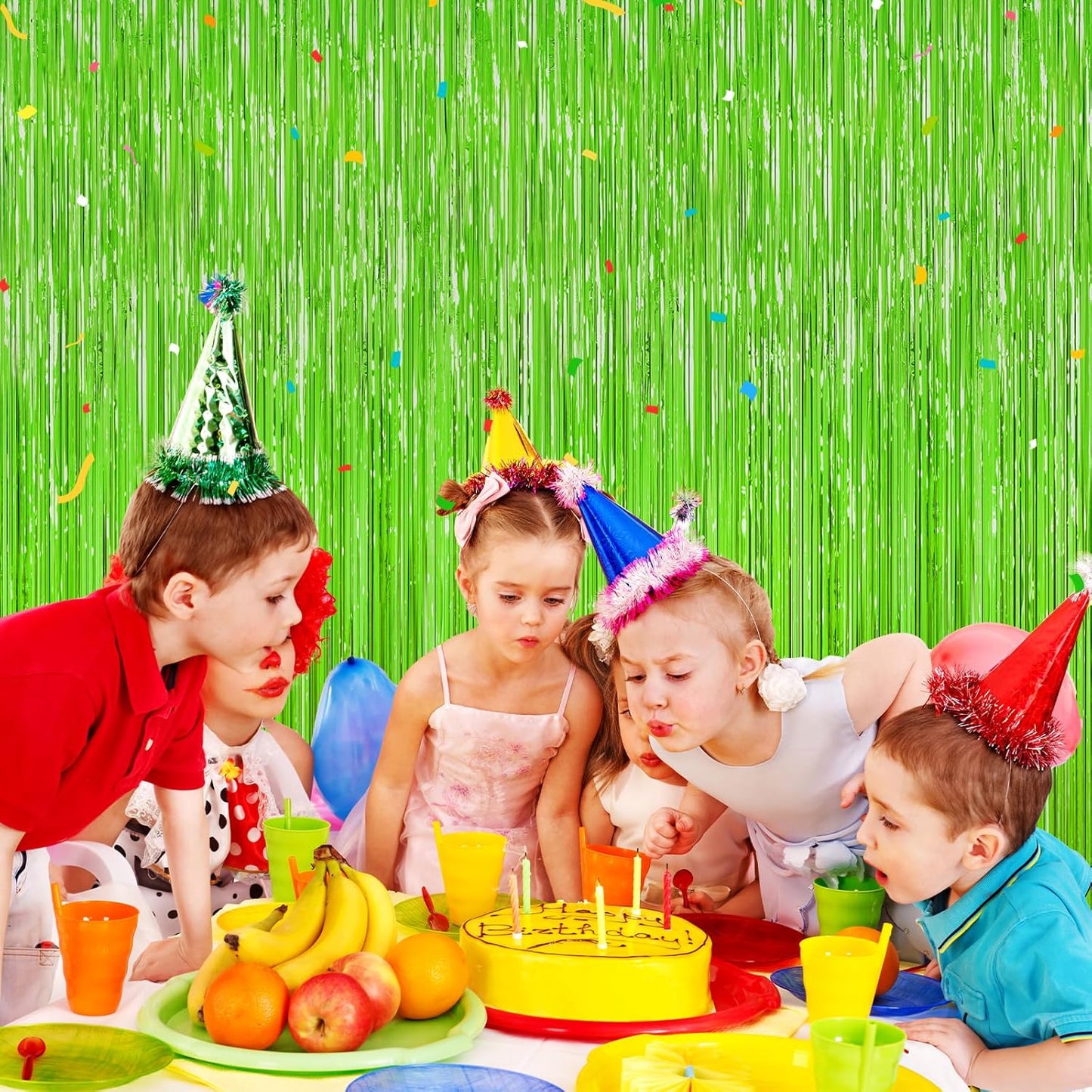 Grass Green Foil Fringe Curtain Backdrop, 2Pack Metallic Tinsel Fringe Curtain Streamers Photo Backdrop for St Patricks Day Football Decorations, Birthday Christmas Tropical Party Decor Door Streamers