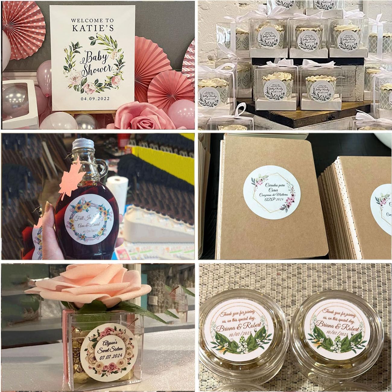 Personalized Custom Stickers Labels for Wedding Favors Birthday, Business Logo Photo Shipping Customized Sticker.Waterproof, Fade & Heat Resistant and Cold Resistant. 60 to 1000 (Wreath E, 2 Inch)