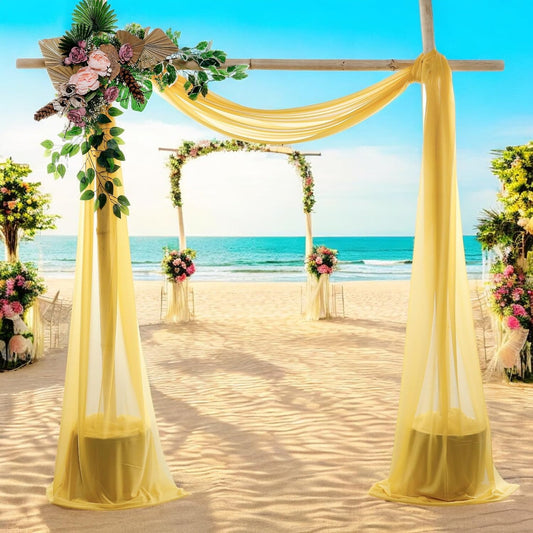 MDS Halloween Chiffon Draping Fabric - 2 Panel, 30" Wide x 100ft Long - Sheer Spooky Arbor & Canopy Drapery for Haunted House Backdrops, Party Ceilings, DIY Costumes & Themed Events - Gold