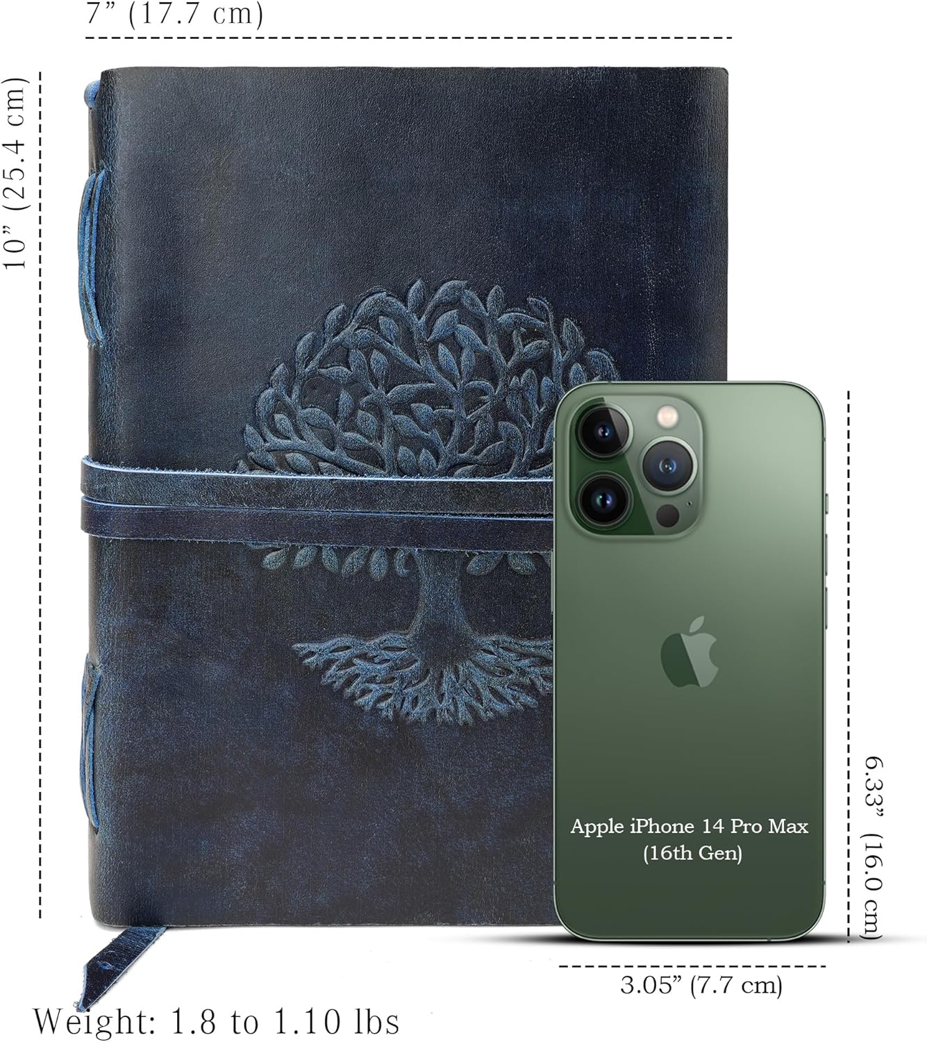LUXEORIA Tree Of Life Leather Journal for Women and Men, Handcrafted Leather Journal for Writing Womens, Sketchbook, Travel Diary with Unlined Deckle Paper, Dark Blue 7x10