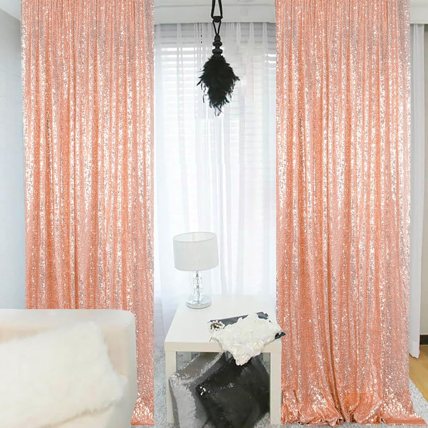 ShinyBeauty Sequin Curtains 2 Panels 4x10ft Rose Gold Backdrop Curtain Sequin Backdrop Wedding Backdrop Sequin Curtain Drapes Panels Photography Background Decoration