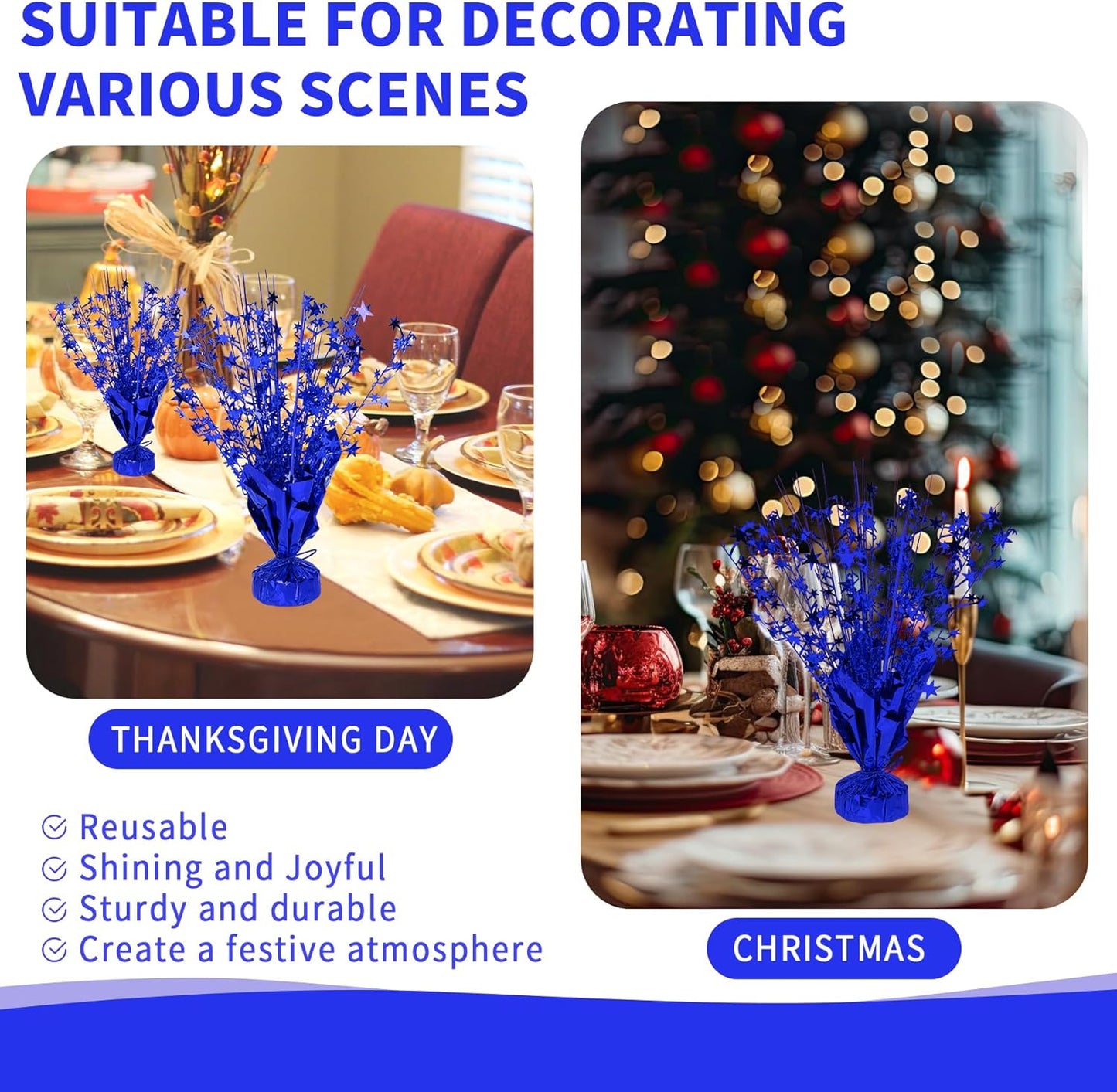 6 Pack Star Table Centerpieces for Party, Birthday Table Decorations for Kids Adults, Party Centerpieces for Tables for Wedding Baby Shower Graduation Holiday Event (Blue)