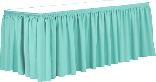 Ultimate Textile Pleat Polyester Fabric Table Skirt - Machine Washable Flame Resistant with Clips for Events, Weddings & Trade Shows, Cut & Sewn in Paterson, NJ - Aqua, 17' Shirred Pleat