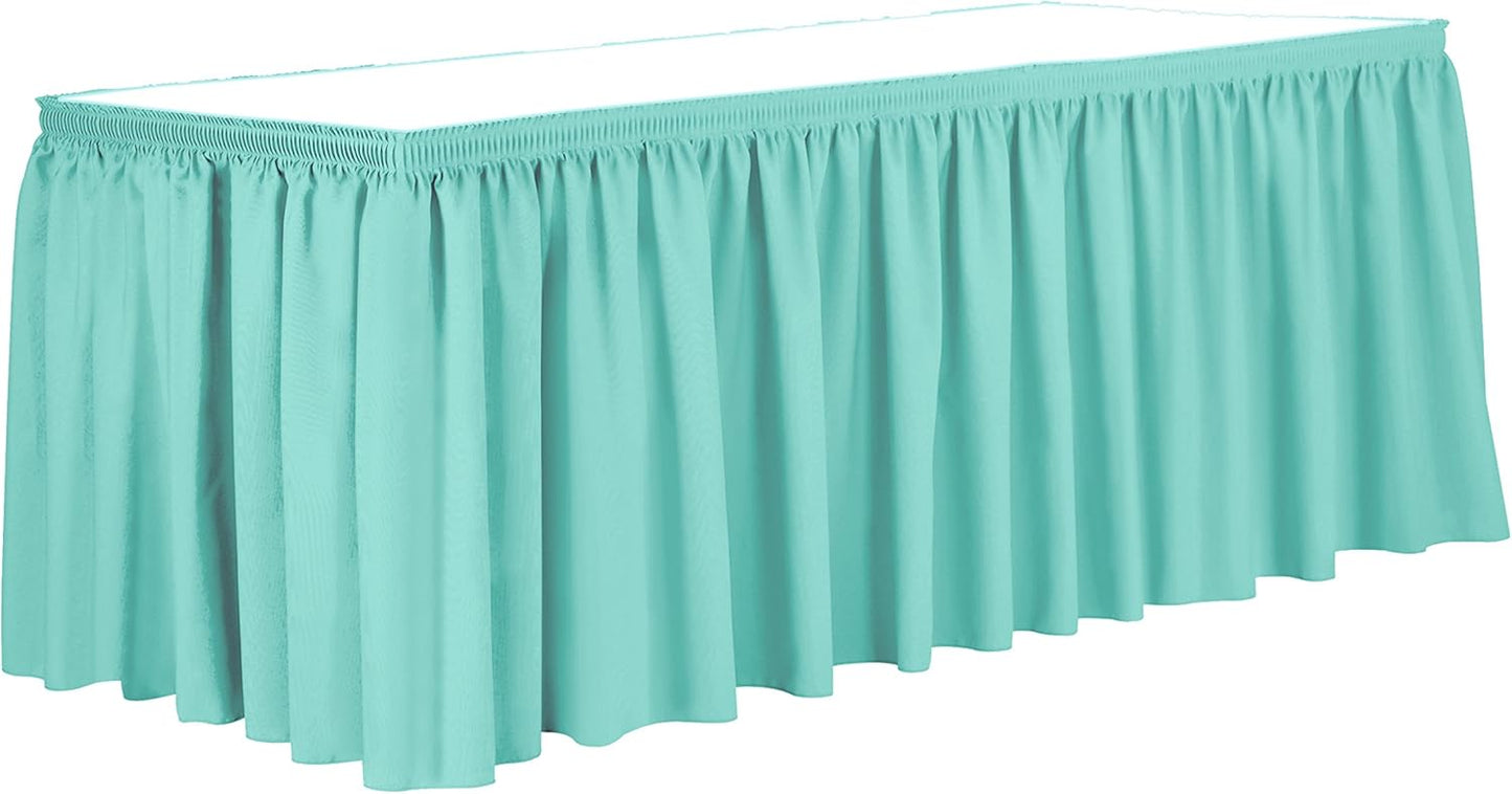Ultimate Textile Pleat Polyester Fabric Table Skirt - Machine Washable Flame Resistant with Clips for Events, Weddings & Trade Shows, Cut & Sewn in Paterson, NJ - Aqua, 14' Shirred Pleat
