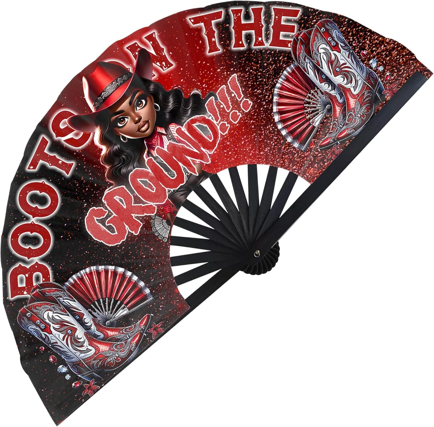 Boots On The Ground Hand Fan,Where Them Fans At Folding Fans,Clapping Clacking Fans For Line Dancing Unique Oriainal Pattern for Party Props Perfect Gifts for Line Dance Lover (Style 6)
