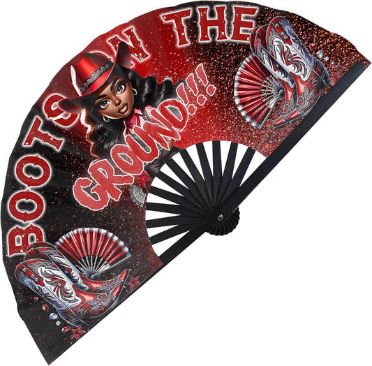 Boots On The Ground Hand Fan,Where Them Fans At Folding Fans,Clapping Clacking Fans For Line Dancing Unique Oriainal Pattern for Party Props Perfect Gifts for Line Dance Lover (Style 6)