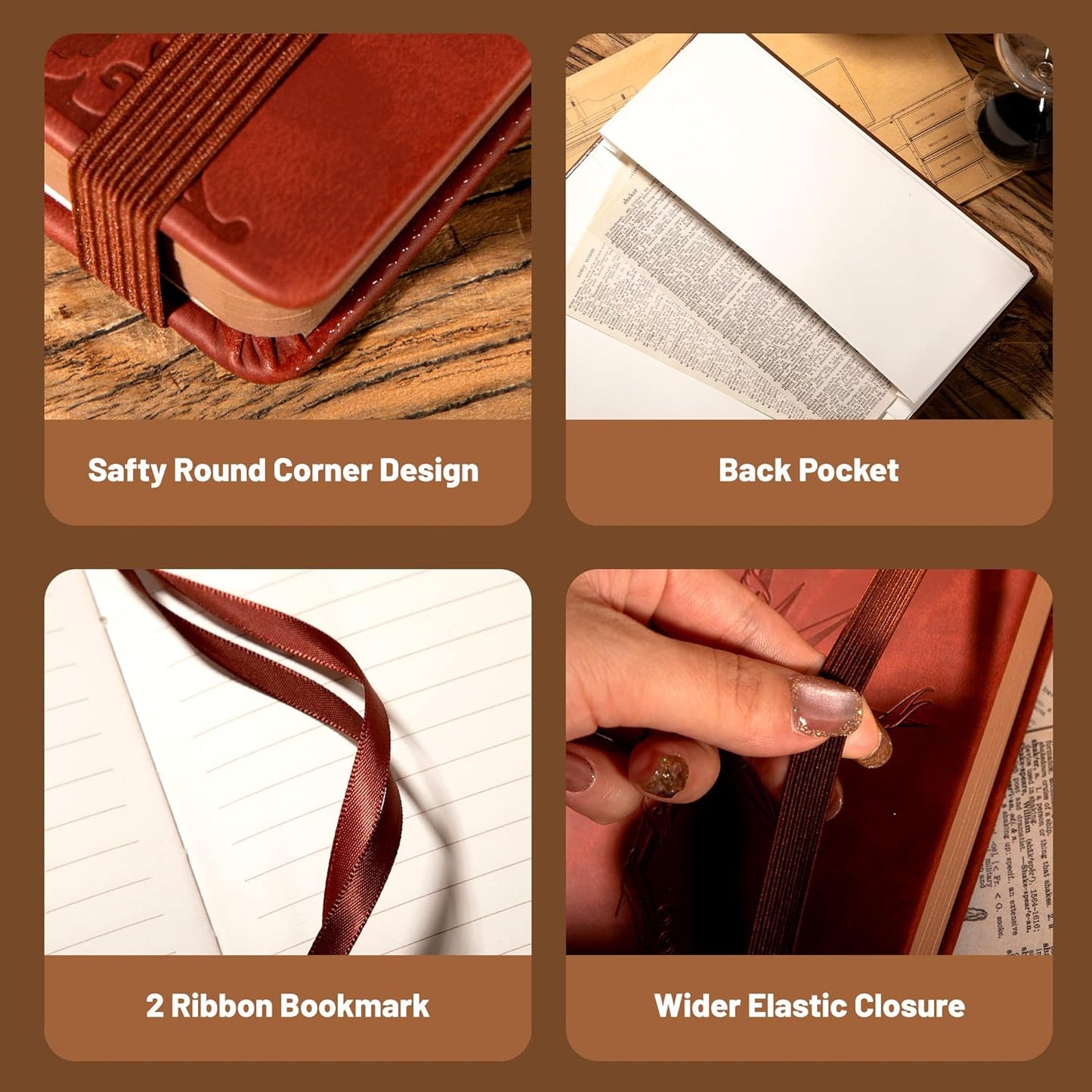 CAGIE Compass Leather Notebook Journal for Men, 100 GSM 288 Pages Lined Journals for Writing, A5 Hardcover Journaling Notebooks Gift Set with Pen for Travel Office Daily Writing