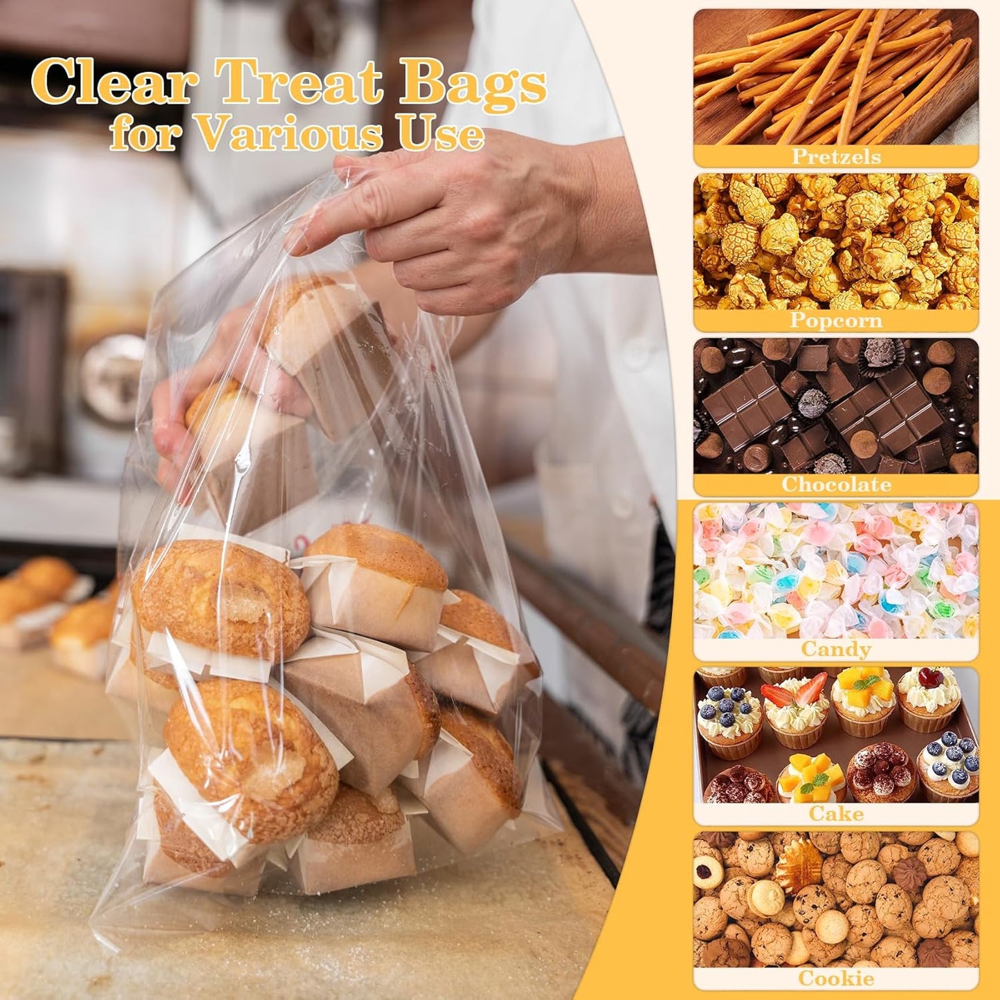 100 PCS Cellophane Treat Bags, Cidenbio 9x12 In Clear Cellophane Gift Bags with Twist Ties Plastic Goodie Bag for Party Favor Cookie Candy Popcorn Bakery Chocolate Gift Wrapping