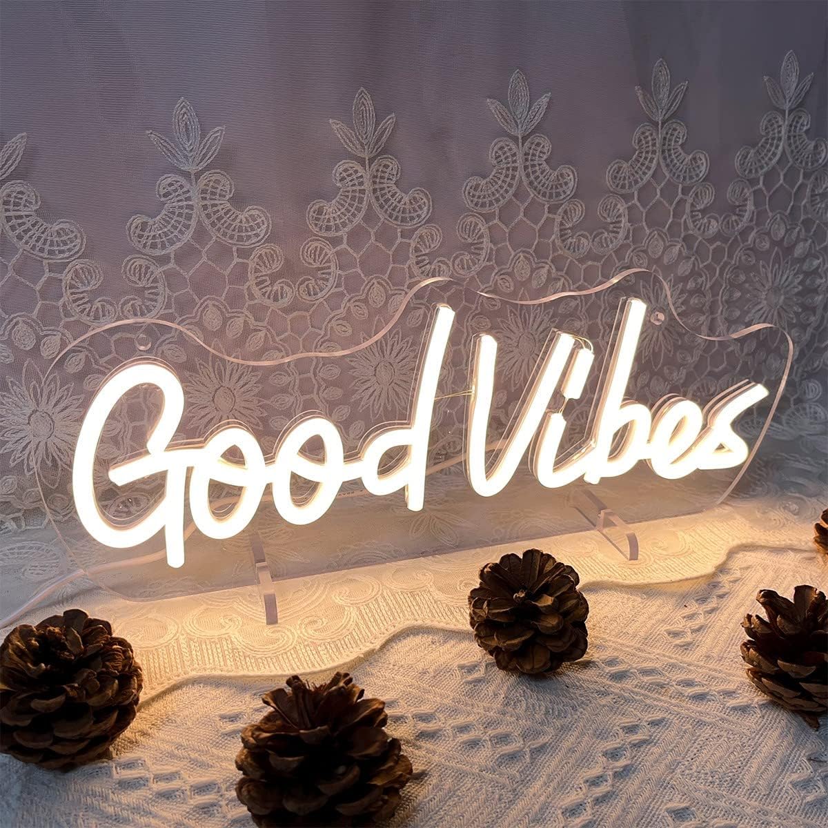 Good Vibes Table Number Neon Sign Desk Lamp Night Light Wedding Letter LED Neon Sign Wedding Table Decorations Neon Light Bedroom Home Room Decor Christmas Party Warm White USB 40×10.7 CM