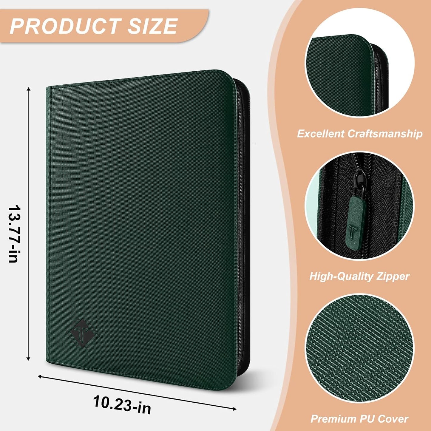 Card Binder for Trading Cards 9 Pocket, TiopLior Zip MTG Card Binders with 432 Side Loading Pocket, Card Album Fit for TCG Baseball Football Sports Card, Easy to Insert Card Collection Binder (green)