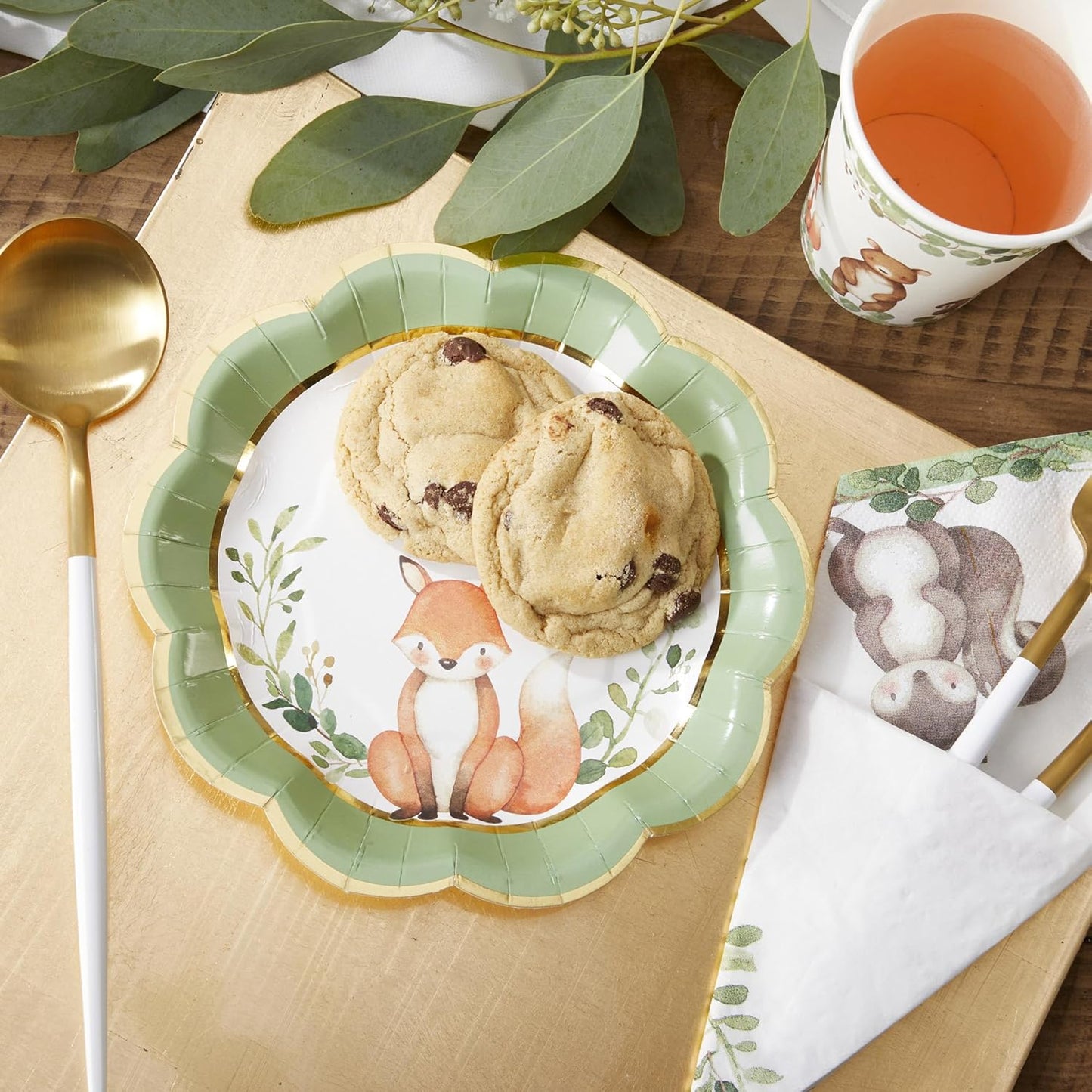 Kate Aspen Woodland Baby Shower Decorations - 78-Piece Baby Shower Plates and Napkins Set with Cups for 16 Guests - Gender Reveal Decorations Forest Animal Theme Party Supplies and Table Decor