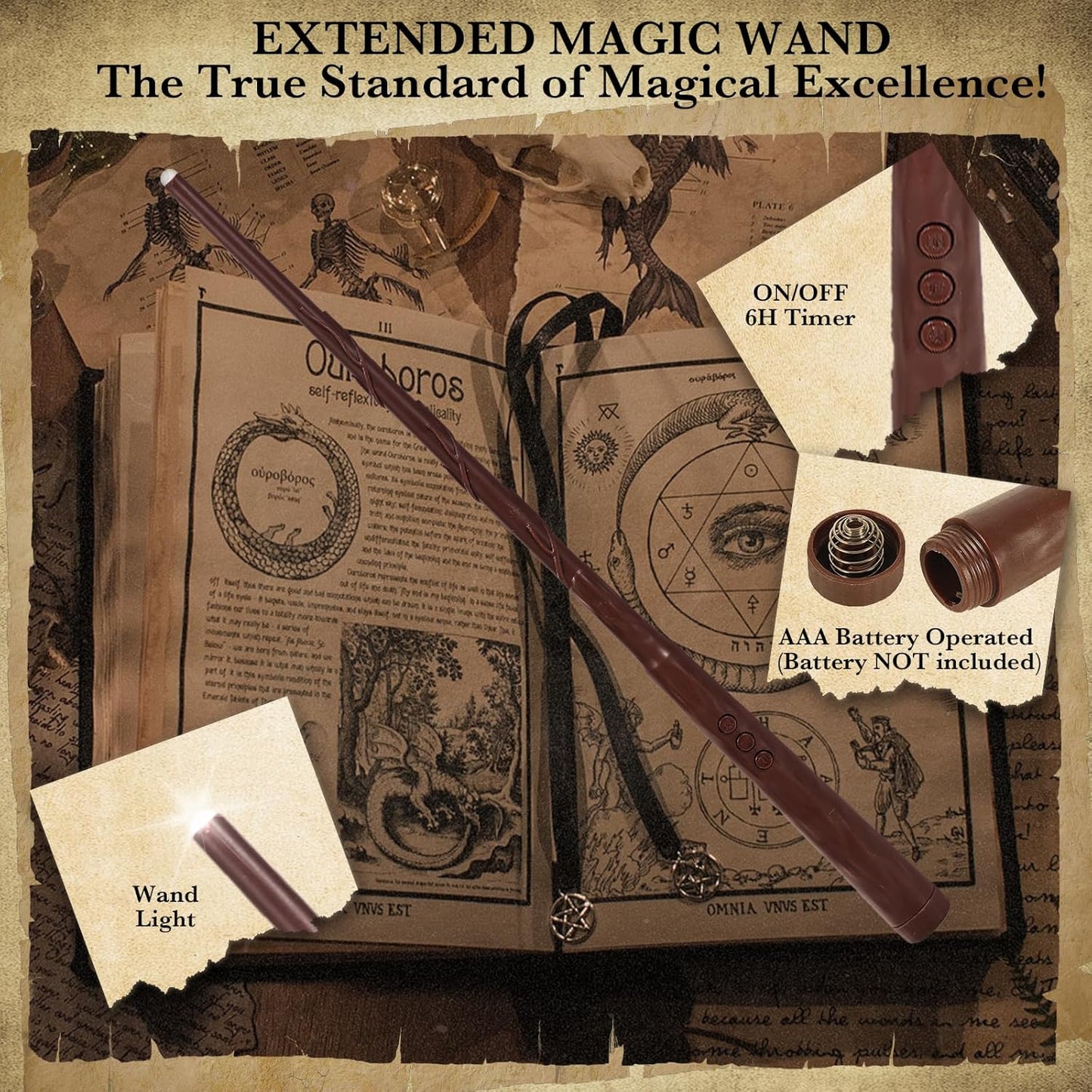 NURADA Floating Candles with Wand Remote Timer - 24 Pcs Magic LED Hanging Flameless Taper Candles Flickering Battery Operated for Birthday Theme Party Holiday Home Halloween Decor - Black