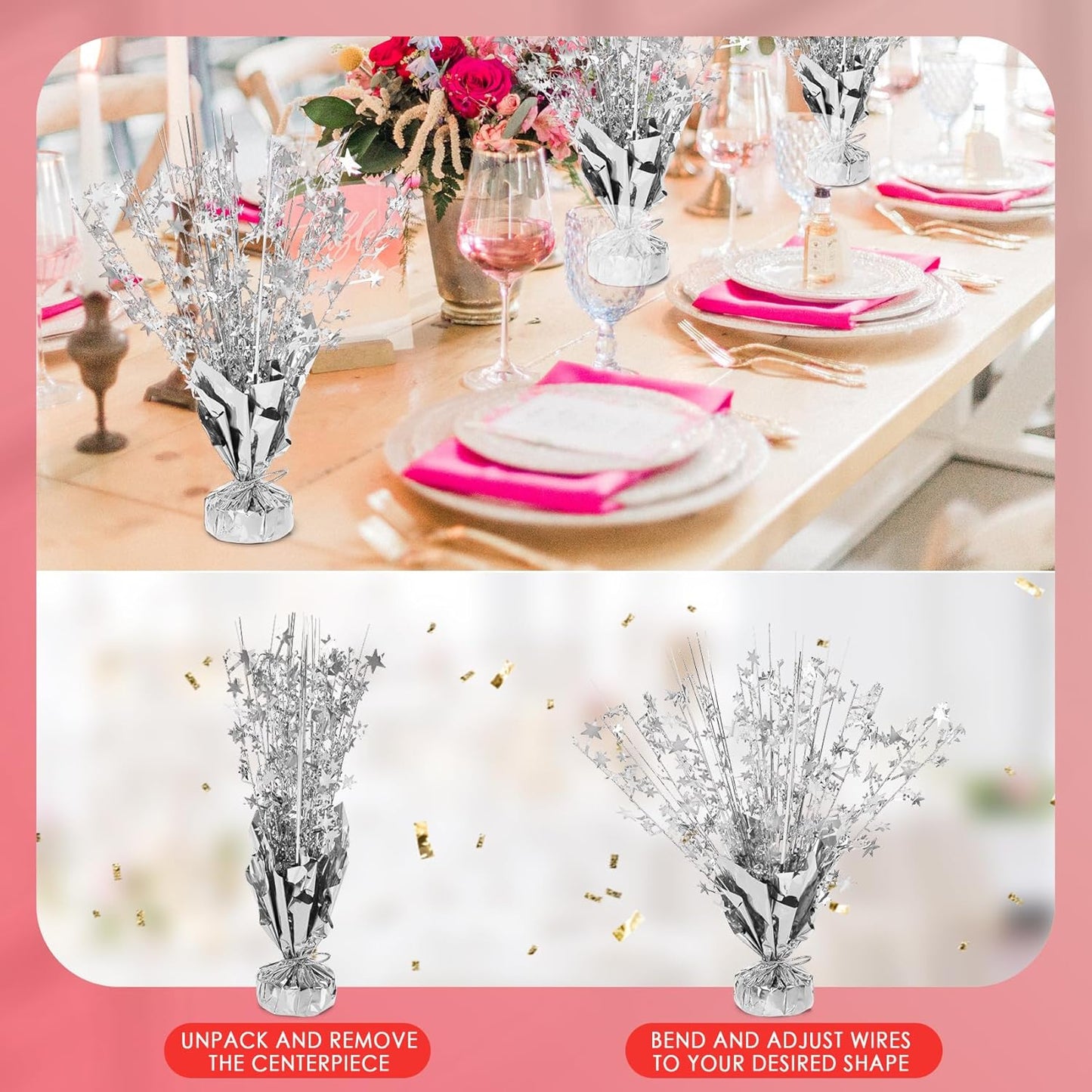 6 Pack Star Table Centerpieces for Party, Birthday Table Decorations for Kids Adults, Party Centerpieces for Tables for Wedding Baby Shower Graduation Holiday Event (Silver)