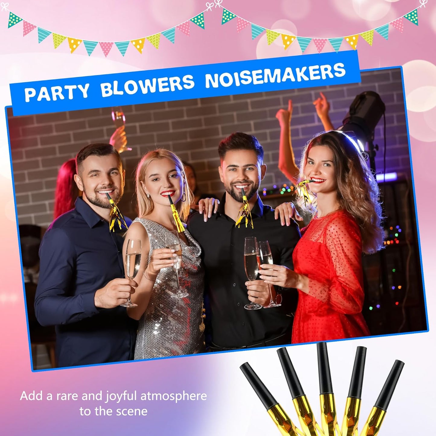 120 Pcs Glitter Bomb Noise Maker Gold Metallic Fringed Squawker Blowouts Silver Musical Blower Whistle for Birthday New Years Party Supplies Sporting Events Graduation (Gold)