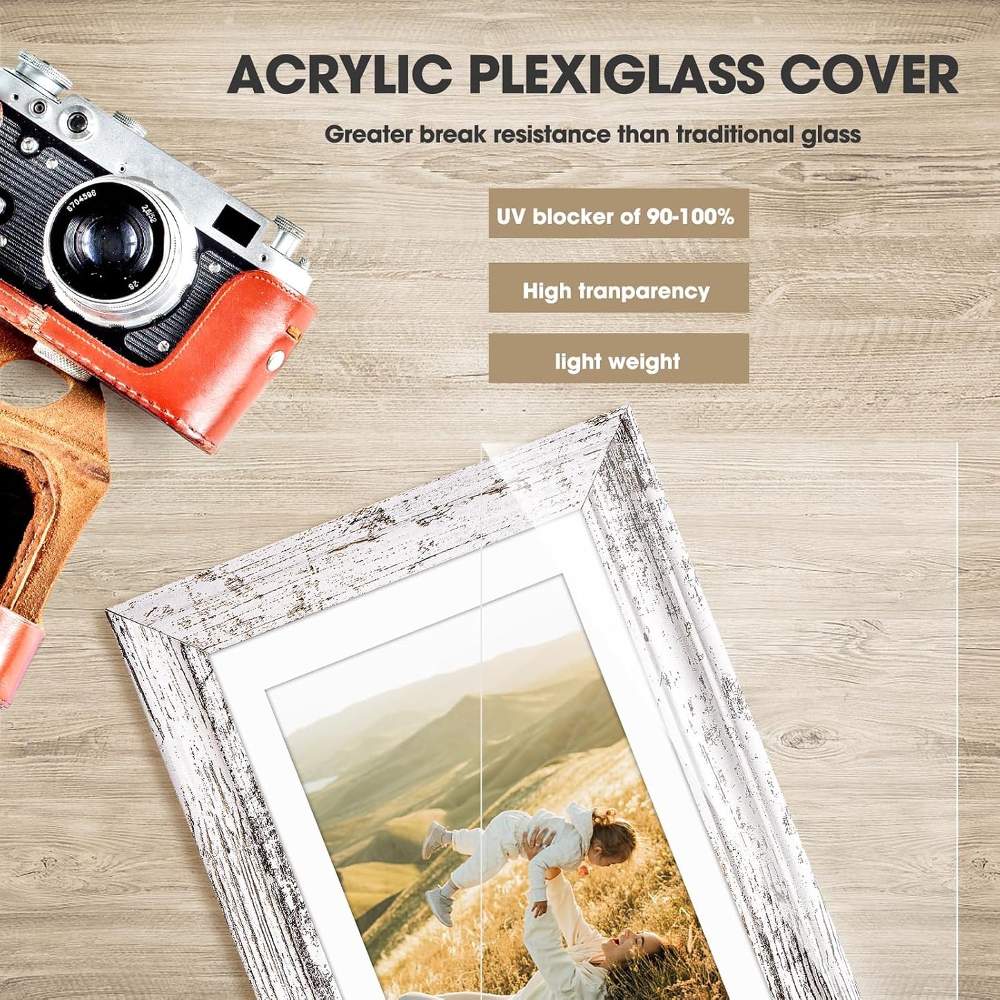 TWING 5x7 Picture Frames Set of 6,Display Pictures 4x6 with Mat or 5x7 Without Mat,Rustic Picture Frames Collage Photo Frame for Tabletop and Wall Mounting,Rustic White,Wave Texture