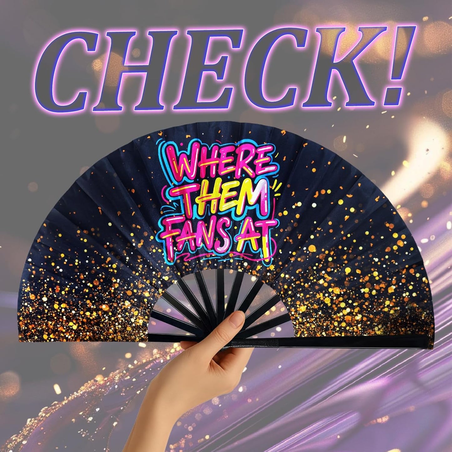 13 Inch Large Clack Hand Fan for Western Line Dance - Where Them Fans at Cowgirl Loud Popping Folding Fan for Country Dancing, Music Festivals, Performances & Weddings Parties