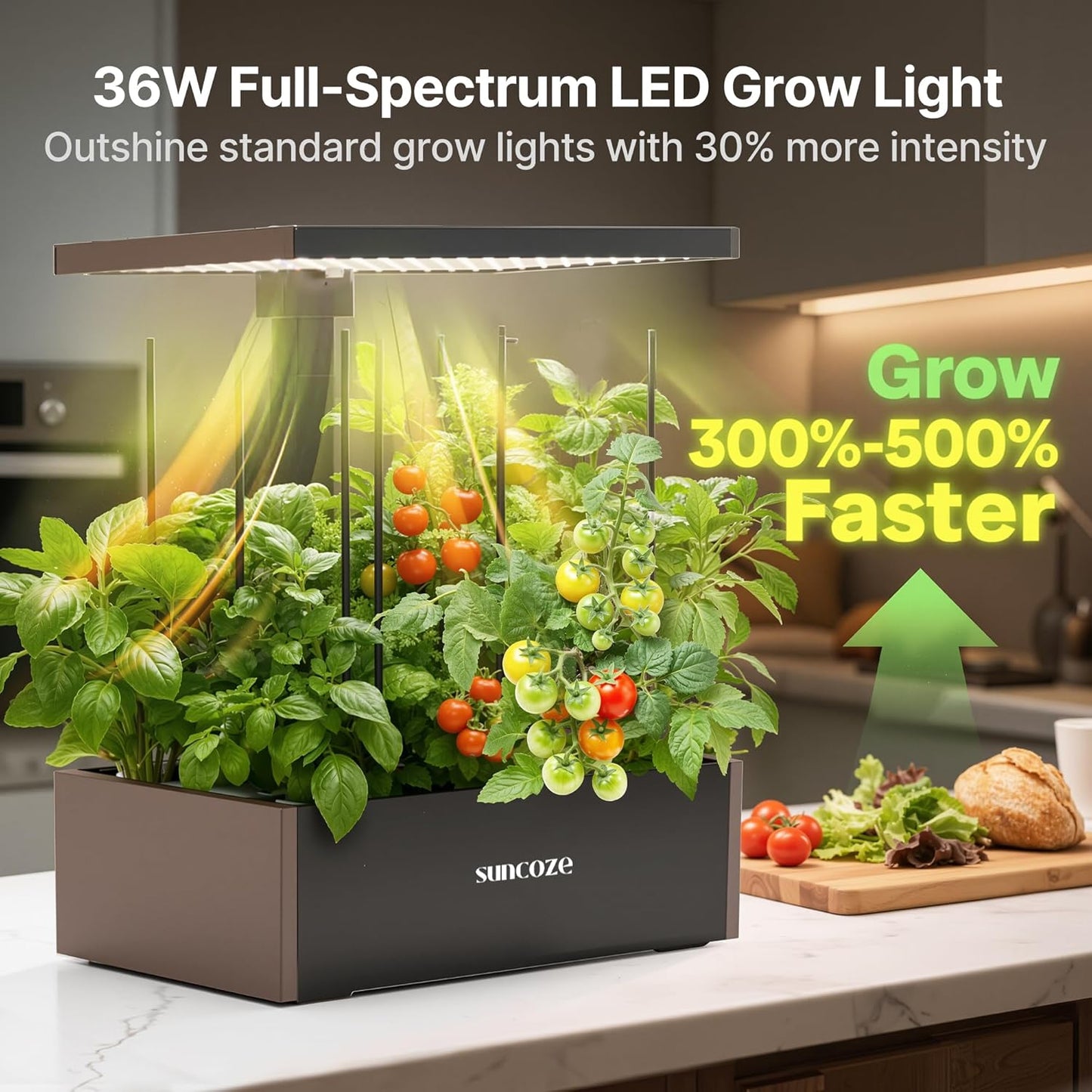 SUNCOZE Hydroponics Growing System Kit, 20 Pods Indoor Herb Garden with 10L Water Tank & Adjustable Height 25", 36W LED Grow Light, LCD Display with Veg/Flower Modes, Pump & Low Water Reminder, Black