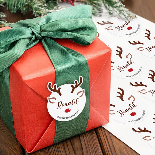 30pcs Personalized Christmas Stickers with Name, Custom Reindeer Waterproof Christmas Gift Tags for Gift Box Holiday Decorations, Stockings, Party Favors, 3"