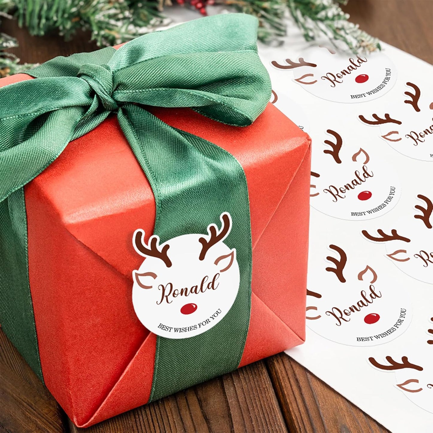 CALLIE Personalized Christmas Stickers with Custom Name, Waterproof Custom Christmas Name Tags Stickers, Peel and Stick Christmas Gift Tags ﻿(Cute Christmas Reindeer)