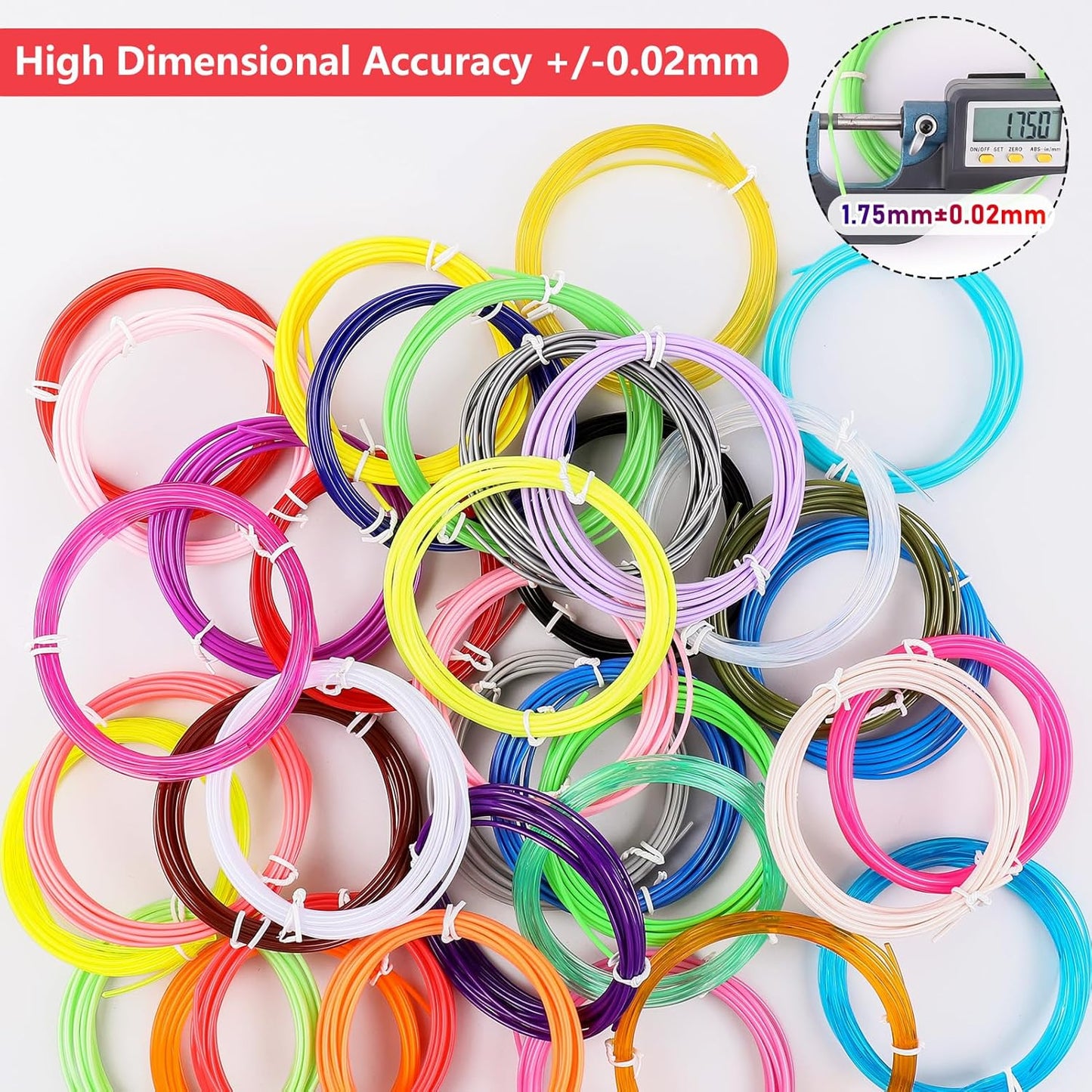 36 Colors 3D Pen Filament 1.75mm PLA, Each Color 10 Feet, Total 360 Feet 3D Pen Filament Refills 3D Printing Pen Refills with High-Precision Diameter Not Compatible with 3Doodler Pen