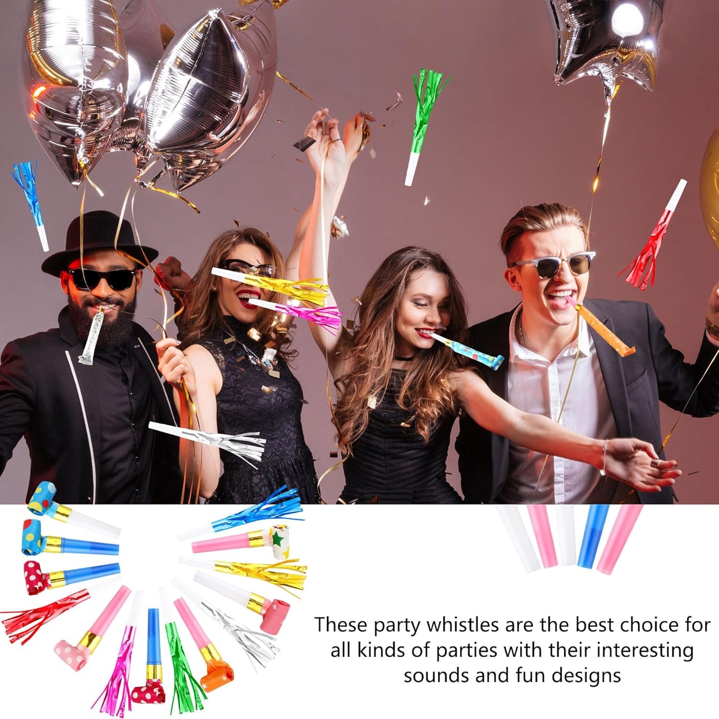 160 Pcs Party Blowers Set Includes 100 Pcs Glitter Fringed Noise Maker and 60 Pcs Colorful Blowouts Horns Whistle for Sporting Events Birthday New Year Noisemakers Party Favors