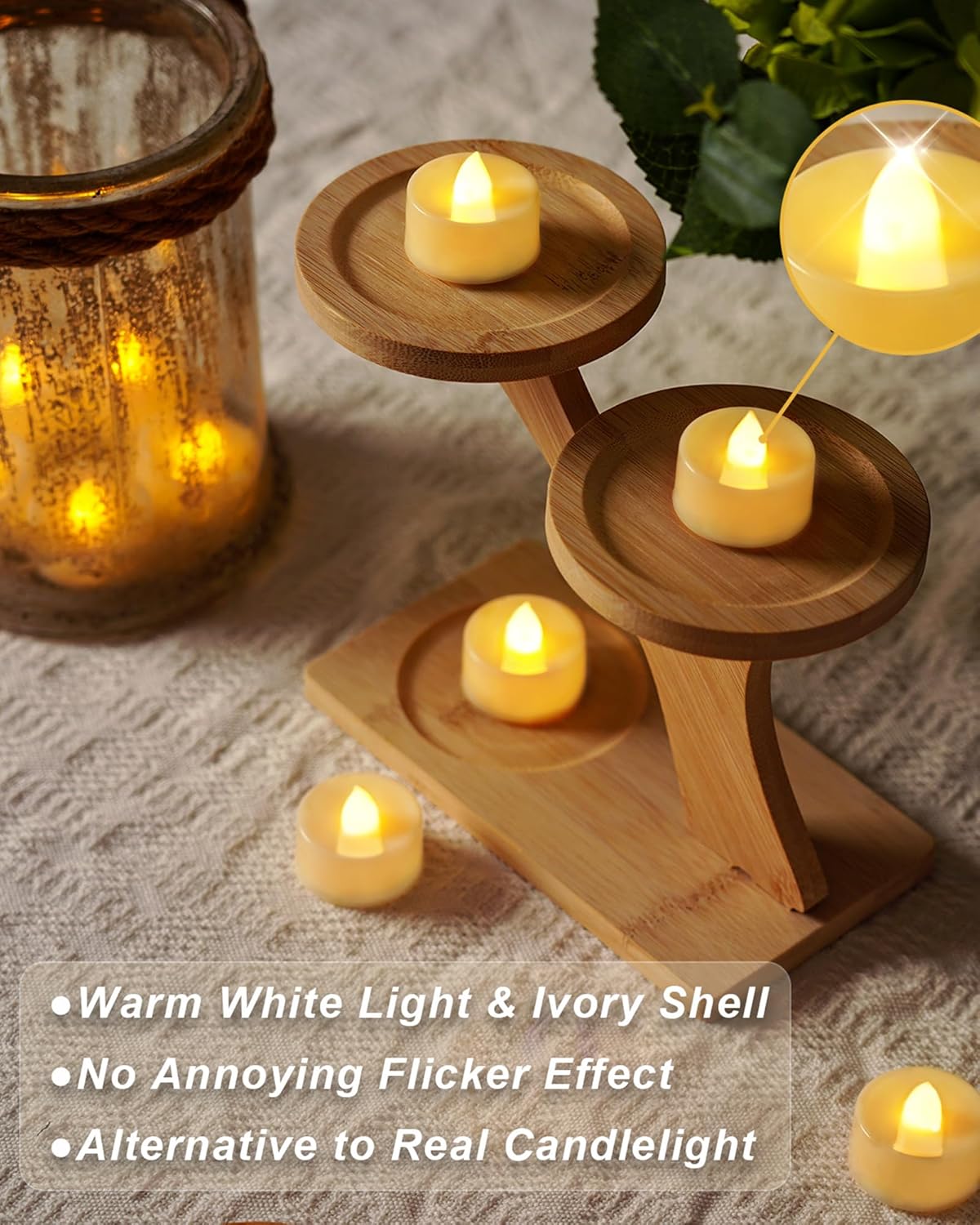 BEICHI Flameless Candles, 24Pack Battery Operated Candle, LED Tea Lights Candles Battery Operated, Flickering Fake Votives for Wedding Party Home Decor- Warm White, Ivory Base