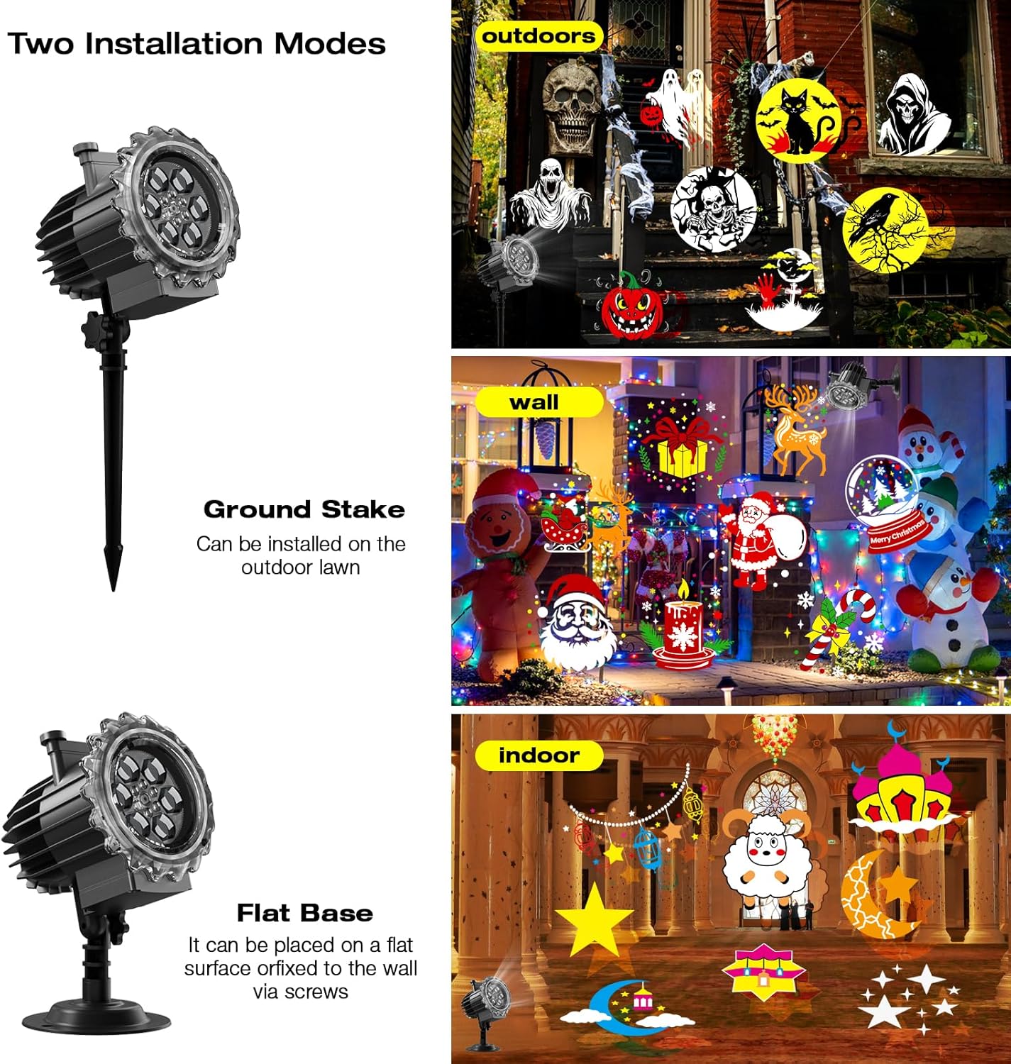 Christmas and Halloween Projector Lights Outdoor Holiday Decoration for Christmas, Halloween, Easter, Independence Day, Thanksgiving, New Year & Birthday Parties