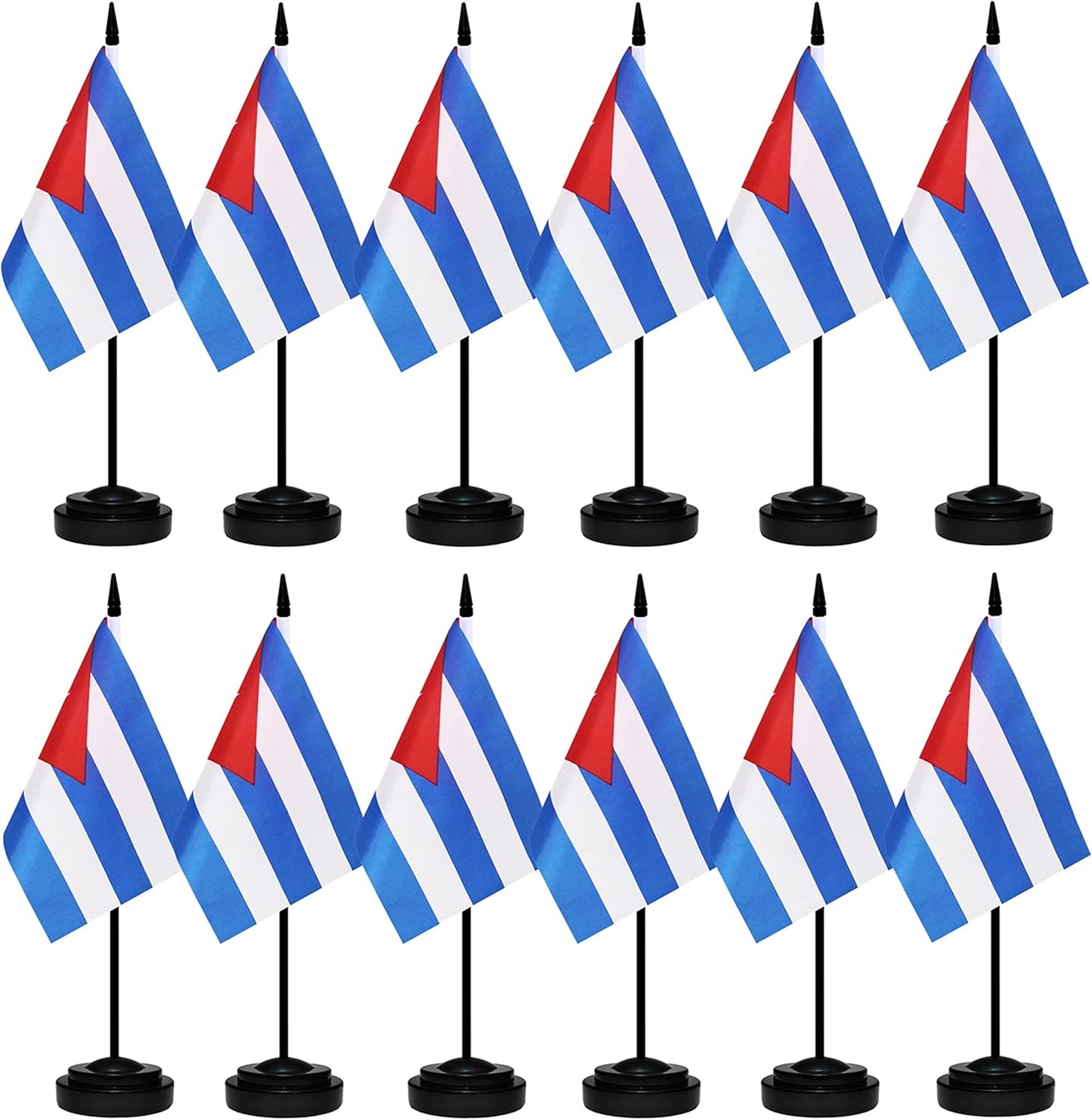 12 Pack Cuba Desk Flags Set, Cuban Small Mini Table Office Flags with Black Pole, Home and Office Decoration, Festival Celebrations