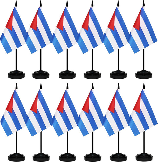 12 Pack Cuba Desk Flags Set, Cuban Small Mini Table Office Flags with Black Pole, Home and Office Decoration, Festival Celebrations
