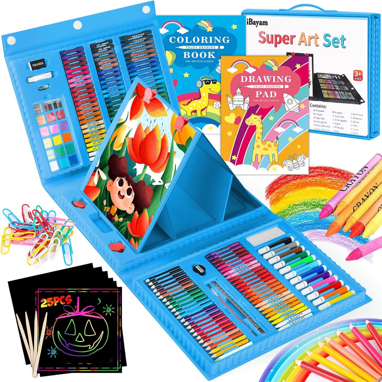 Art Case Coloring Set - (251ct), Art Kit for Kids, Toys for Girls & Boys, Art Supplies Set, Gift for Kids with Trifold Easel, Scratch Paper, Sketching/Coloring Book, Crayons Pencils