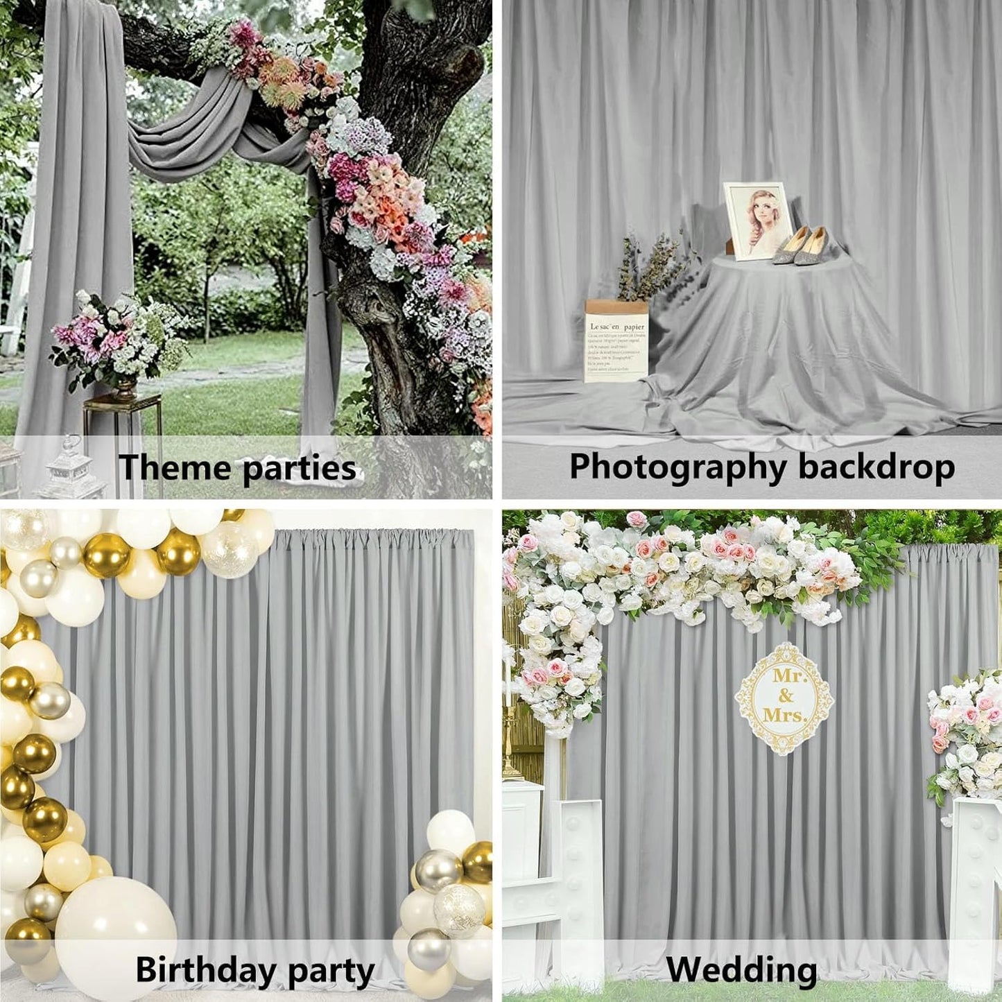 10 x 7 Feet New Dark Grey Backdrop Curtain for Partie, Background Curtains for Photoshoot, Birthday, Wedding, Halloween, Thanksgiving, Christmas, New Year Party Decorations 5Ft x 7Ft, 2 Panels