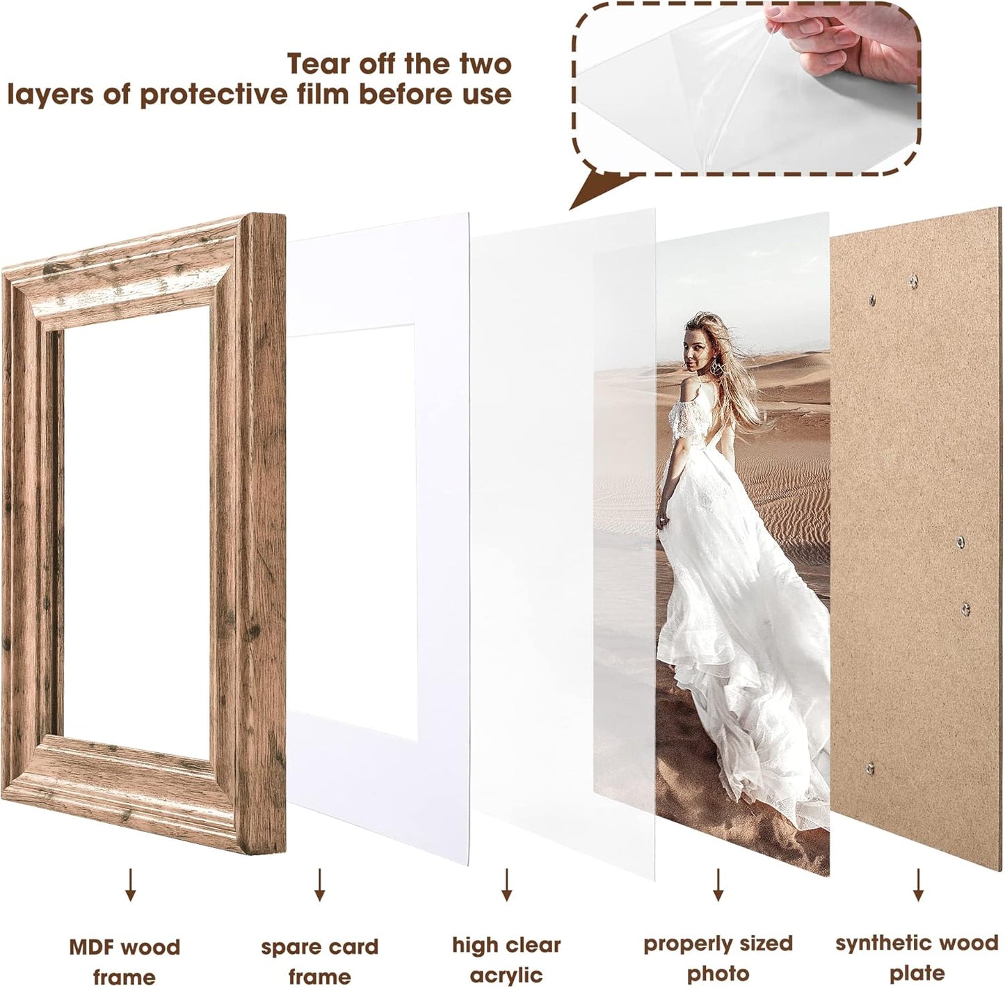 TWING 4x6 Picture Frames Set of 6, Rustic Farmhouse Picture Frame 3x5 with Mat or 4x6 Without Mat, Tabletop Display and Wall Mounting Home Decorative collage picture Photo Frames Wood Brown,Walnut