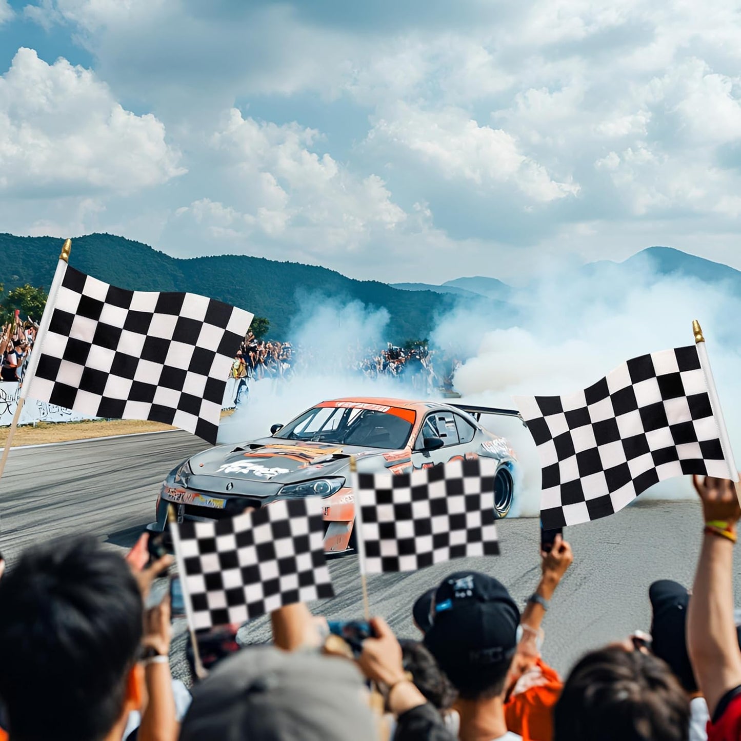 12Pcs 8×12 Inch Small Checkered Flags Black and White Racing Flags on Wood Stick Mini Race Car Handheld Flag Decorations