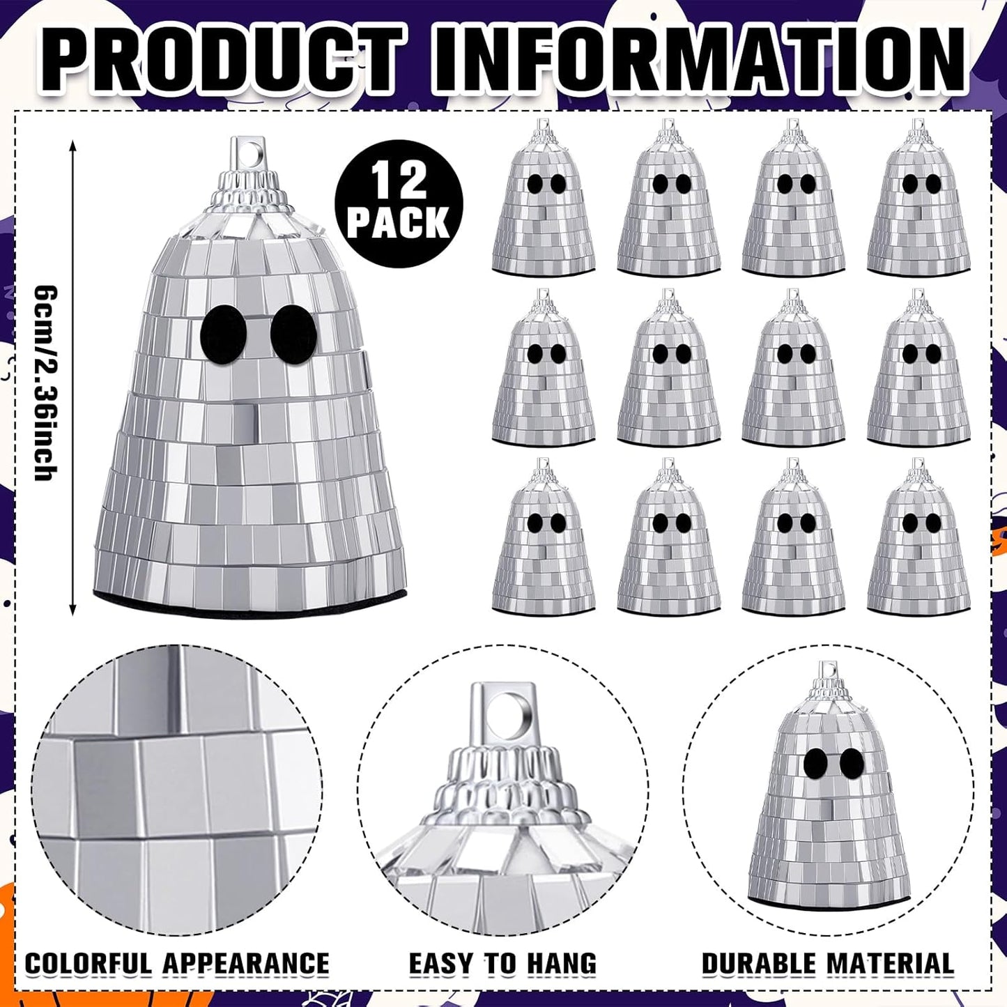 12 Pcs Halloween Disco Ghosts Decor Halloween Ornament Silver Mirror Disco Skeleton Tabletop Centerpiece for Holiday Cosplay Home Props Gift Party Decorations (Sliver)